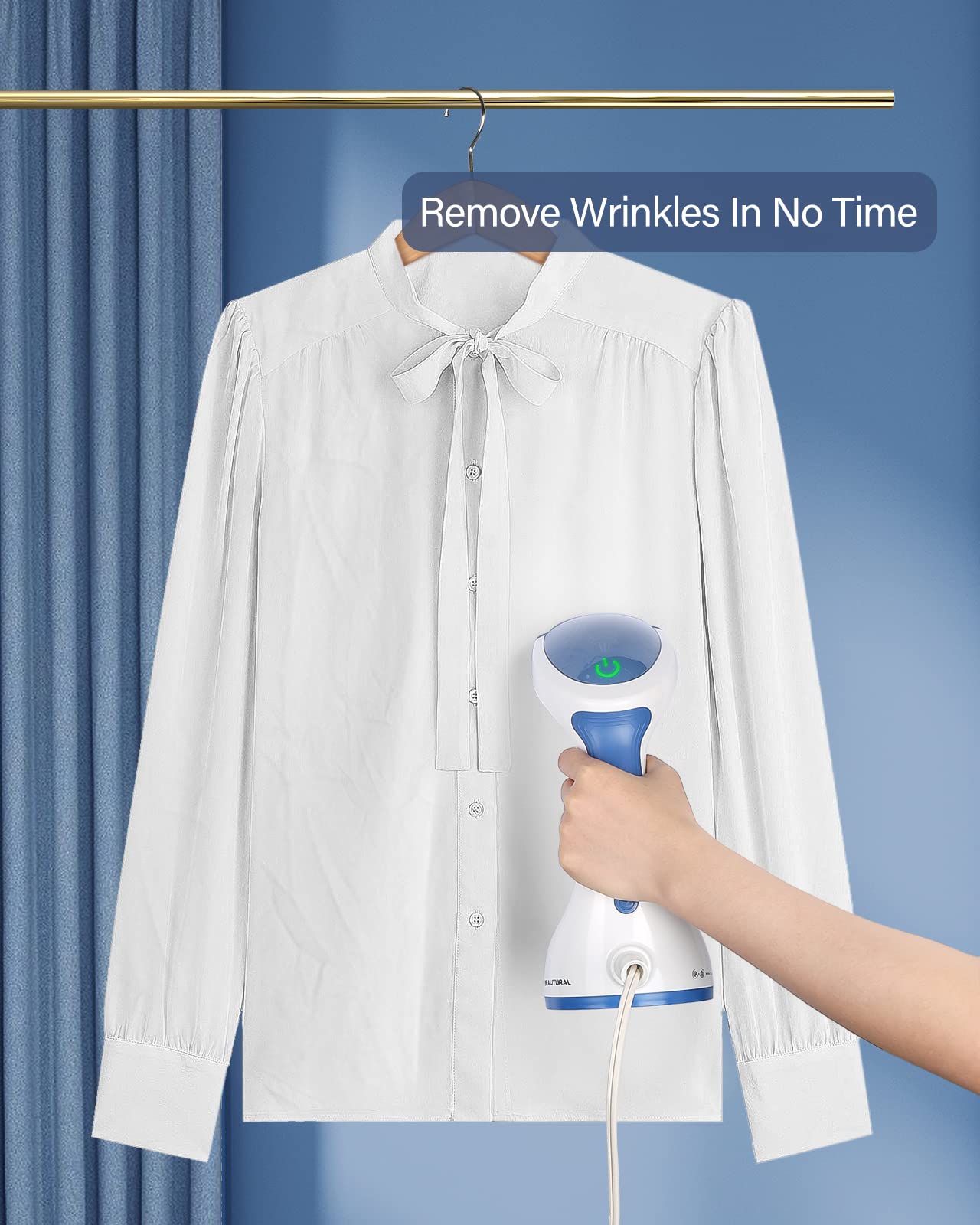 BEAUTURAL Steamer for Clothes, Portable Handheld Garment Fabric Wrinkles Remover, 30-Second Fast Heat-up, Auto-Off, Large Detachable Water Tank