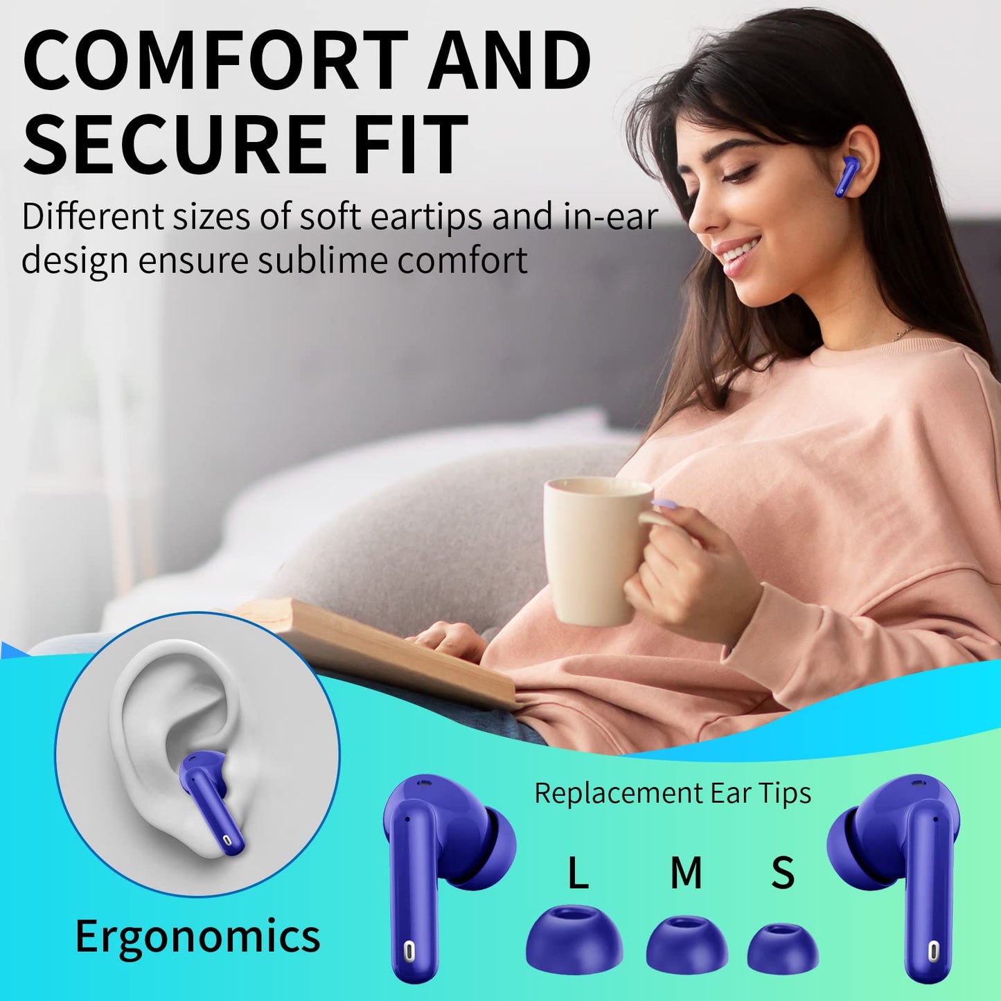 Wireless Earbuds Bluetooth 5.4 Headphones Bass Stereo Ear Buds with Noise Cancelling Mic LED Display in Ear Earphones IP7 Waterproof 36H Playtime for Laptop Pad Phones Sports Workout White