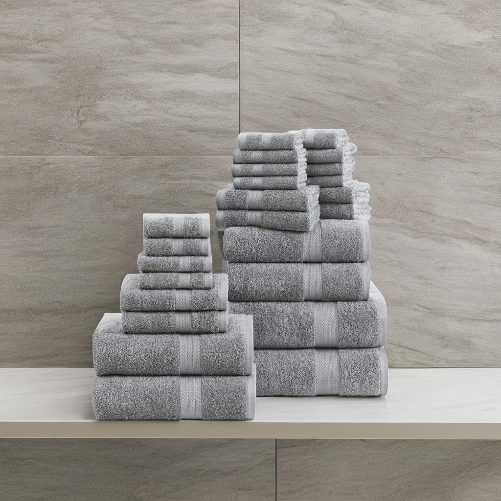 LANE LINEN 24-teiliges Badezimmerhandtuch-Set – 100 % Baumwolle, Badetuch-Sets, 4 Badetücher extragroß, 2 Badelaken, 6 Handtücher fürs Badezimmer, 8 Waschlappen, 4 Fingerkuppen-Handtücher – weiße Handtücher