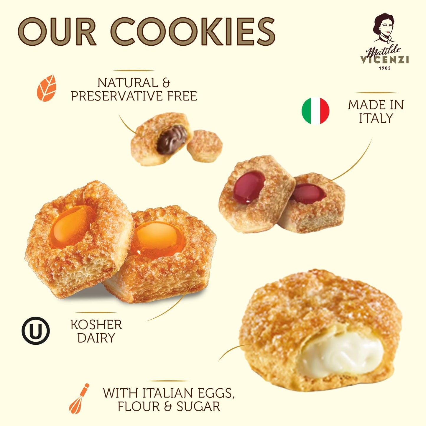 Millefoglie D'Italia Fine Selection of Italian Puff Pastries, Assortment of Vanilla, Chocolate, Butter & Raspberry Cookies, 13.23 oz (375g)