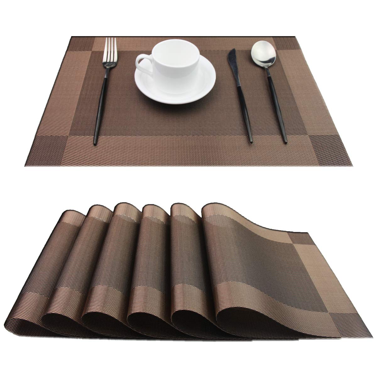 PIGCHCY Keilförmige Tischsets für den Esstisch, kreuzgewebt, waschbares Vinyl-Tischset, hitzebeständig, runde Tischsets, 4er-Set (Silbergrau)