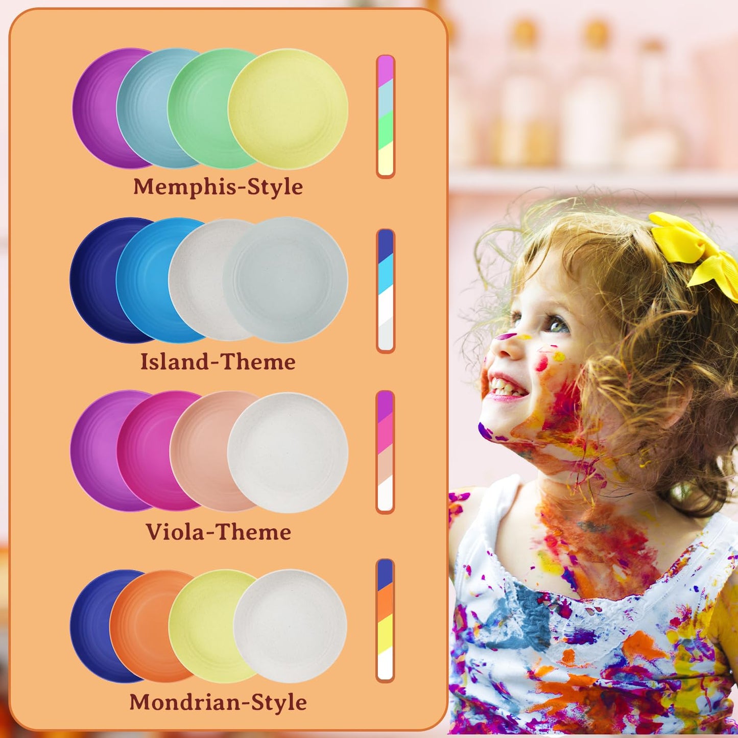 Homienly Tiefe Essteller, 8er-Set, Alternative zu Plastiktellern, mikrowellen- und spülmaschinenfeste Weizenstrohteller für die Küche, unzerbrechliche Kinderteller in 4 Farben (klassisch hell, 9 Zoll)