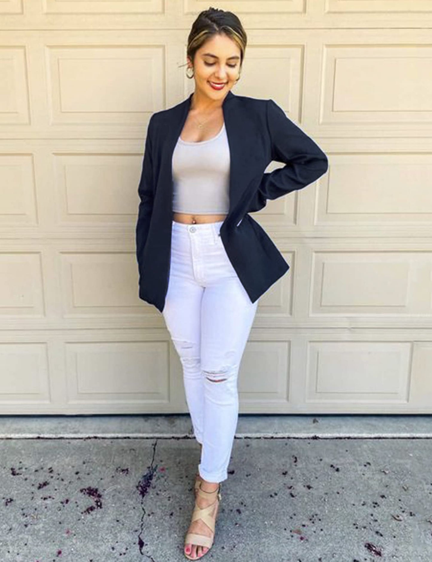 GRAPENT Damen Blazer mit offener Vorderseite, Business, Freizeit, Taschen, für die Arbeit im Büro