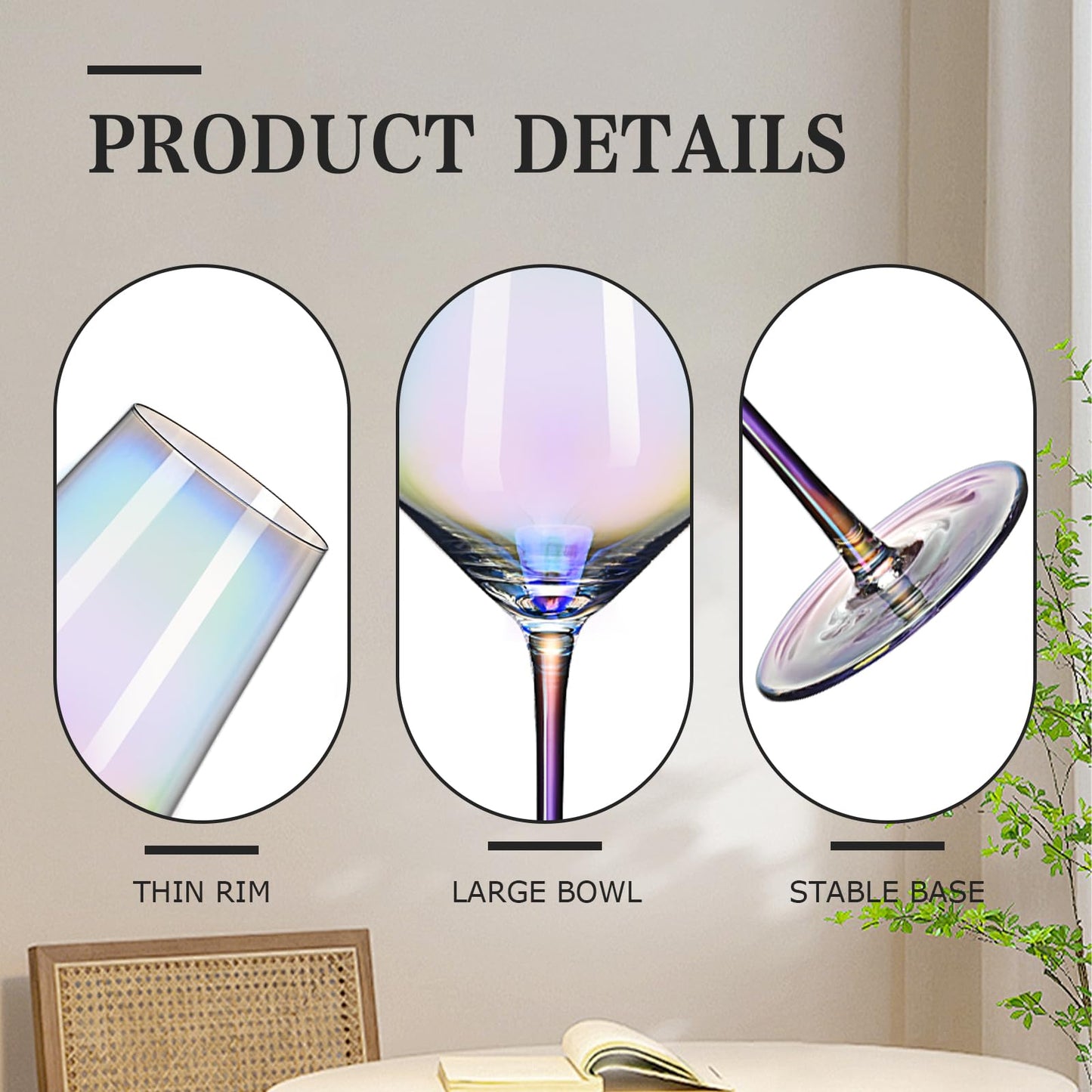 CUKBLESS Red Wine Glasses Set of 6, 20 oz Iridescent Hand Blown Long Stem Red or White Wine Glasses, for Birthday, Wedding