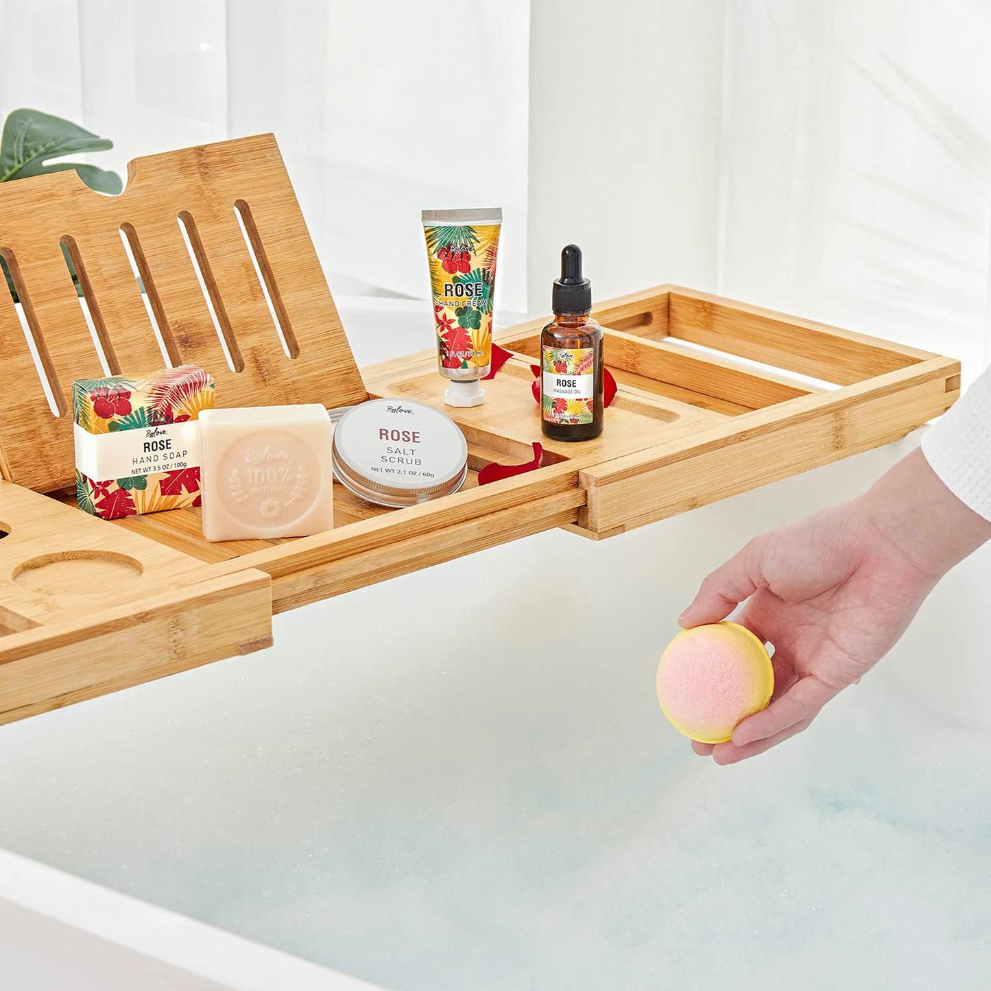 Spa-Geschenke für Frauen, Geschenkset, Selbstpflegeset, Geburtstagsgeschenke, 5-teiliges Rosenbadeset mit Massageöl, Badebombe, Salzpeeling, Seife, Handcreme, Weihnachtsgeschenke für Mama
