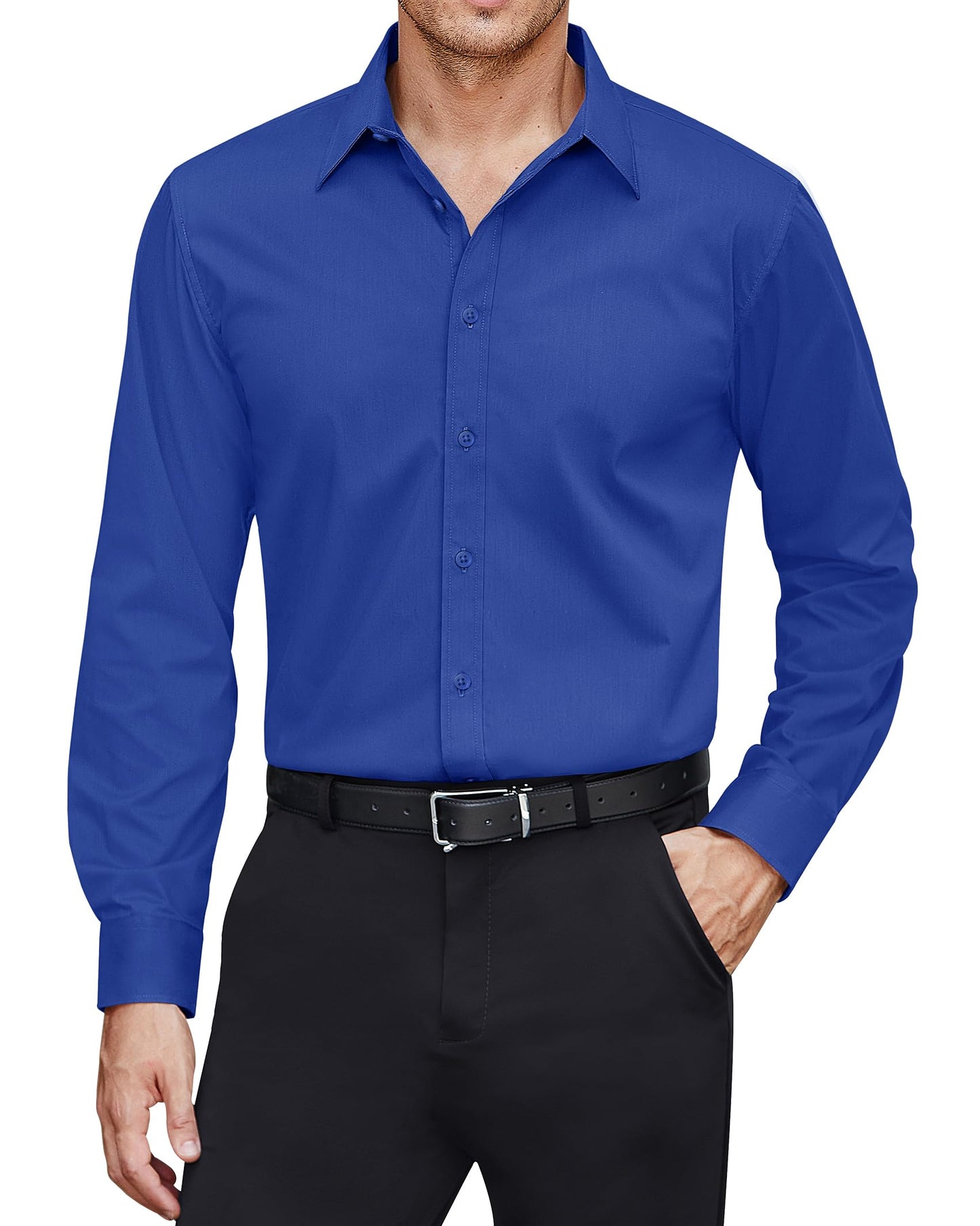 J.VER Men's Dress Shirts Stretch Stain Shield Long Sleeve Solid Formal Shirt Business Casual Button Down Shirts