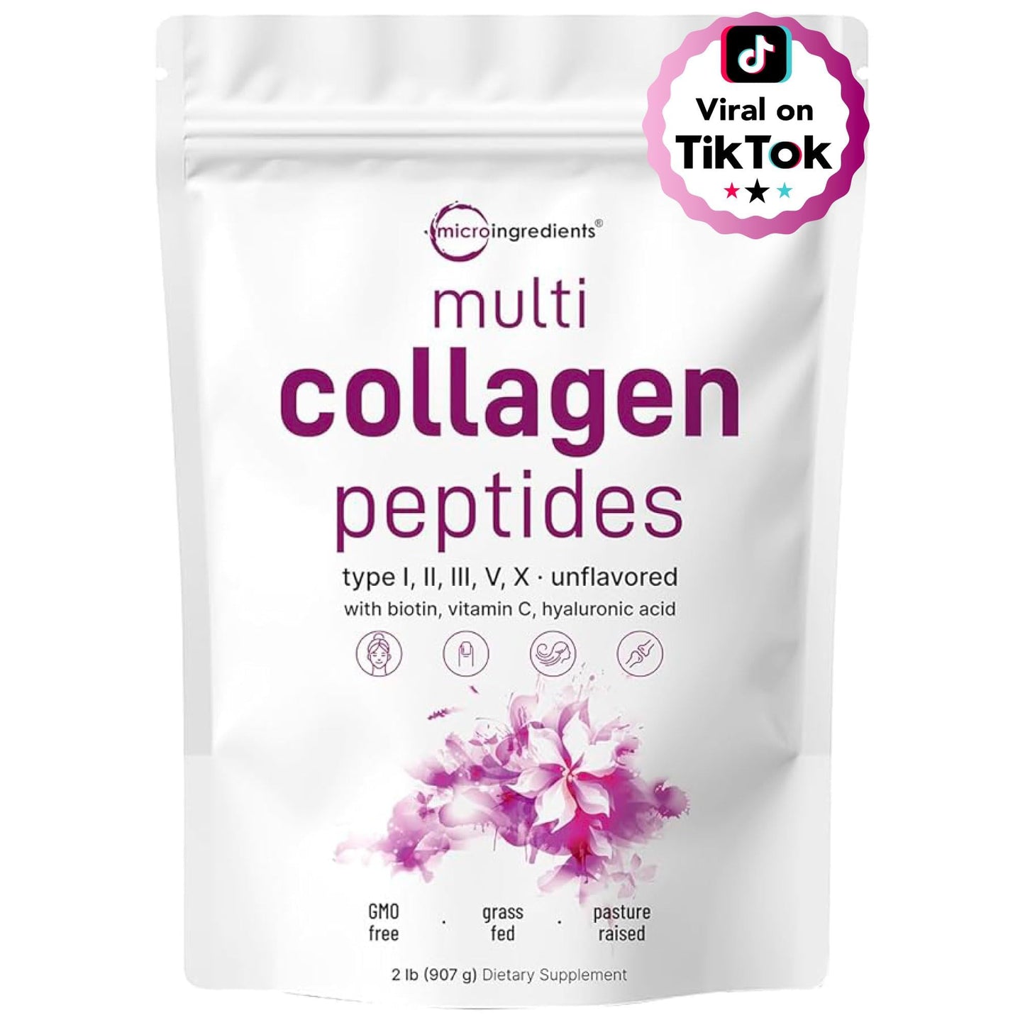 Multi Collagen Protein Powder, 2lbs – Hydrolyzed Collagen Peptides | Type I,II,III,V,X with Biotin 10000mcg, Hyaluronic Acid, Vitamin C – Unflavored – Keto & Paleo Friendly, Easy Dissolve, Non-GMO