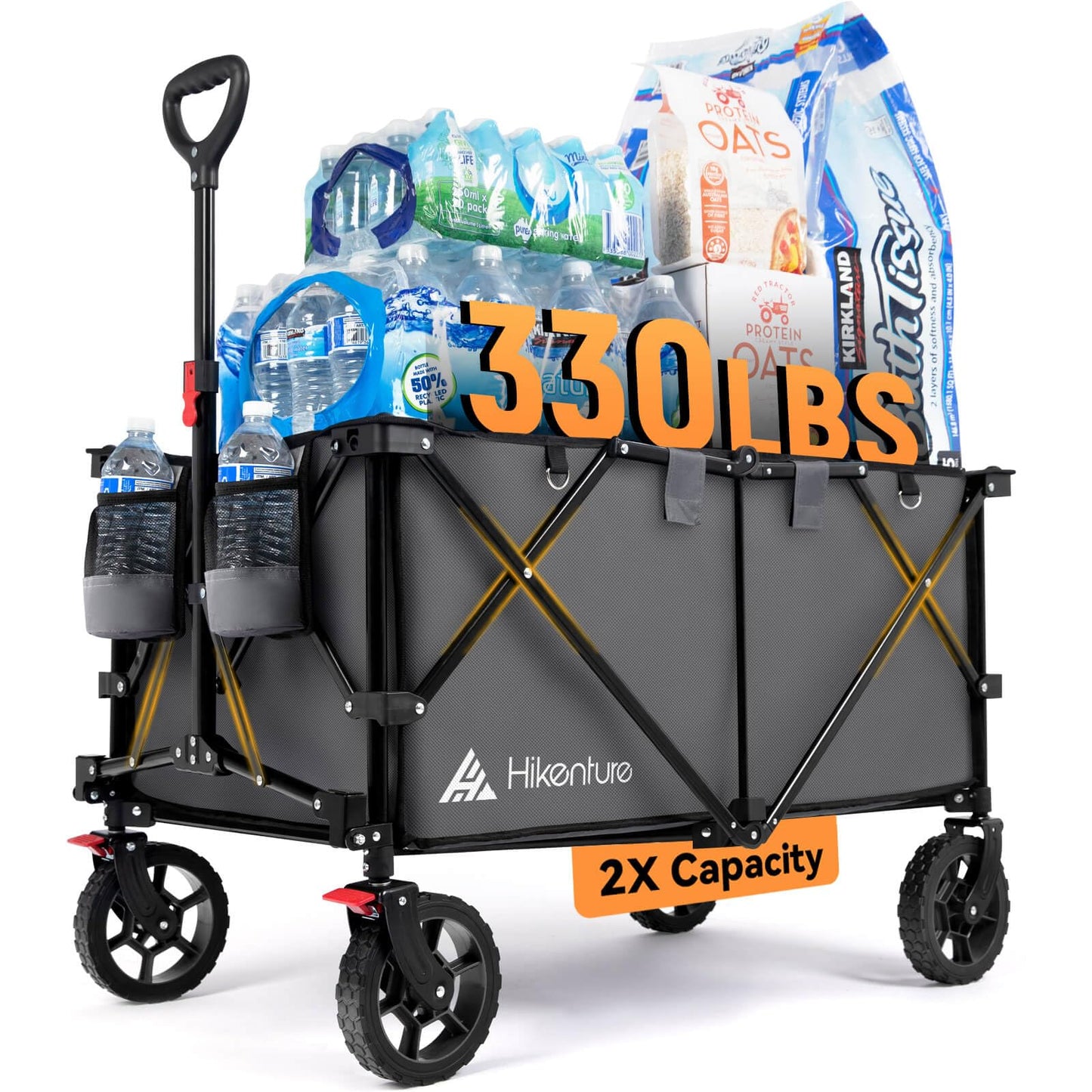 Hikenture Folding Wagon Cart, Portable Large Capacity Beach Wagon, Heavy Duty Utility Collapsible Wagon with All-Terrain Wheels, Outdoor Garden Cart Foldable Wagon for Sports, Shopping, Camping(Black)