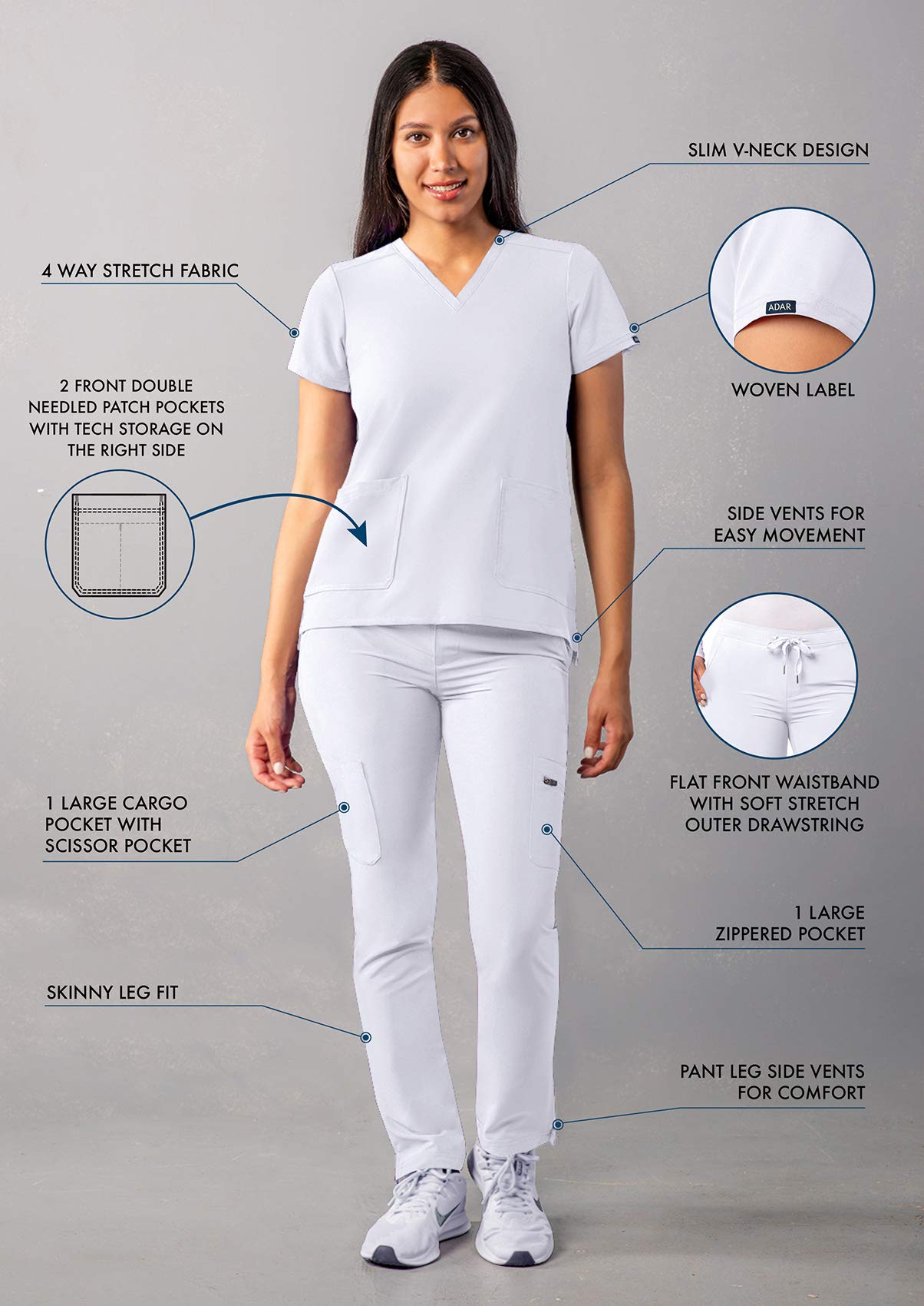 Ensemble de gommage Adar Addition Go-Basic pour femme - Haut de gommage slim à col en V et pantalon de gommage cargo skinny