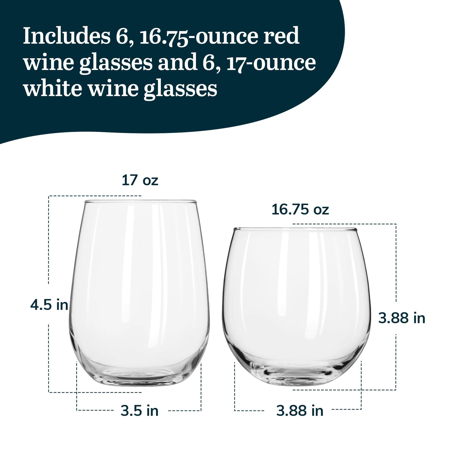 Libbey Vina Red Balloon Wine Glasses, 18.25 Oz Elegant Large Red Wine Glasses Set of 6, Long Stem Glass Wine Glasses for Weddings, Birthdays, and More