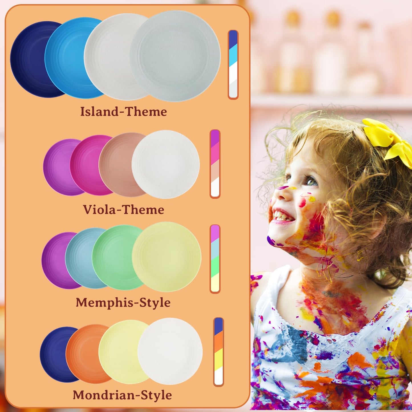 Homienly Tiefe Essteller, 8er-Set, Alternative zu Plastiktellern, mikrowellen- und spülmaschinenfeste Weizenstrohteller für die Küche, unzerbrechliche Kinderteller in 4 Farben (klassisch hell, 9 Zoll)