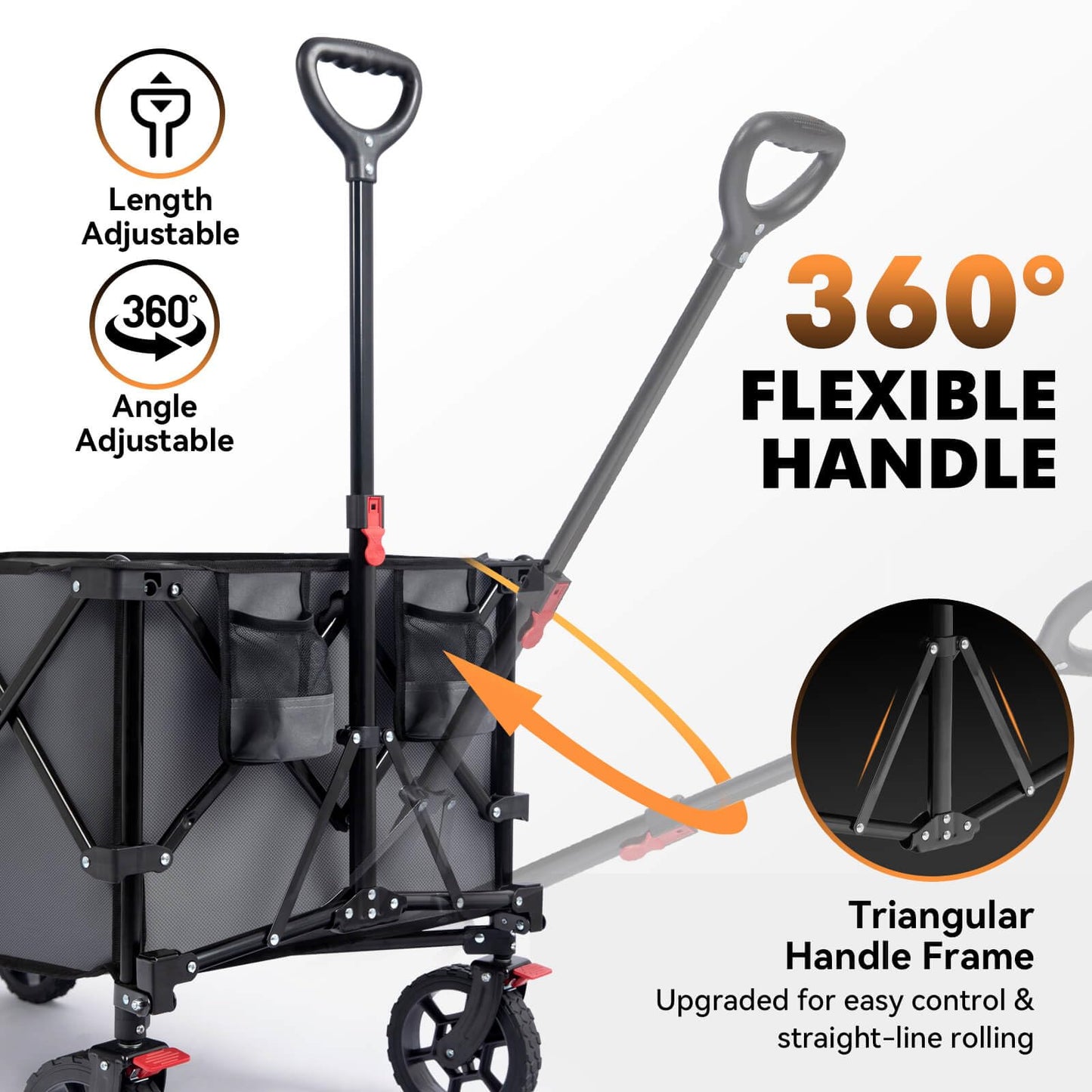 Hikenture Folding Wagon Cart, Portable Large Capacity Beach Wagon, Heavy Duty Utility Collapsible Wagon with All-Terrain Wheels, Outdoor Garden Cart Foldable Wagon for Sports, Shopping, Camping(Black)