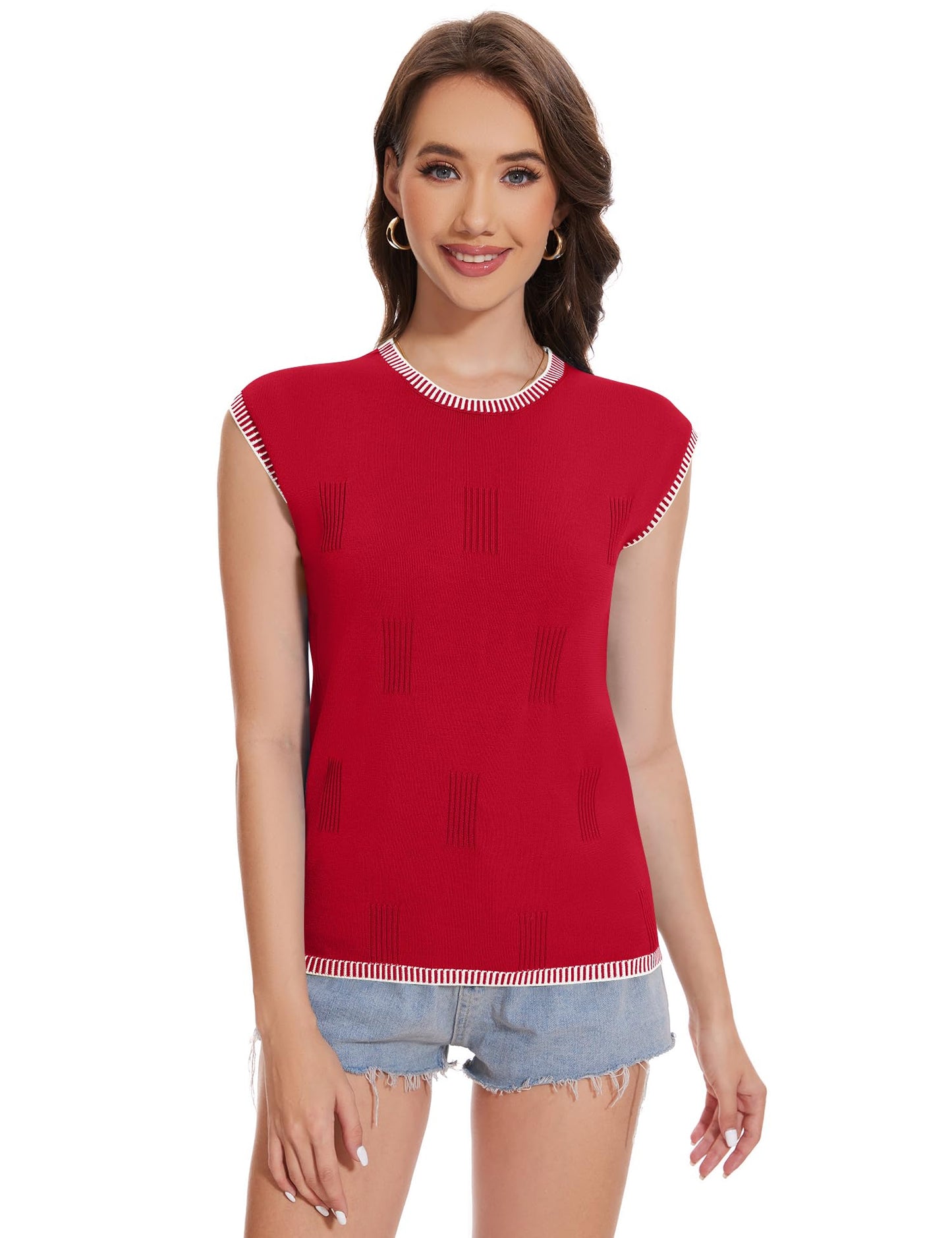 LUYAA Womens Cap Sleeve Sweater Vest Sleeveless Sweater Summer Tops Knit Vest Tank Tops Trendy T Shirt