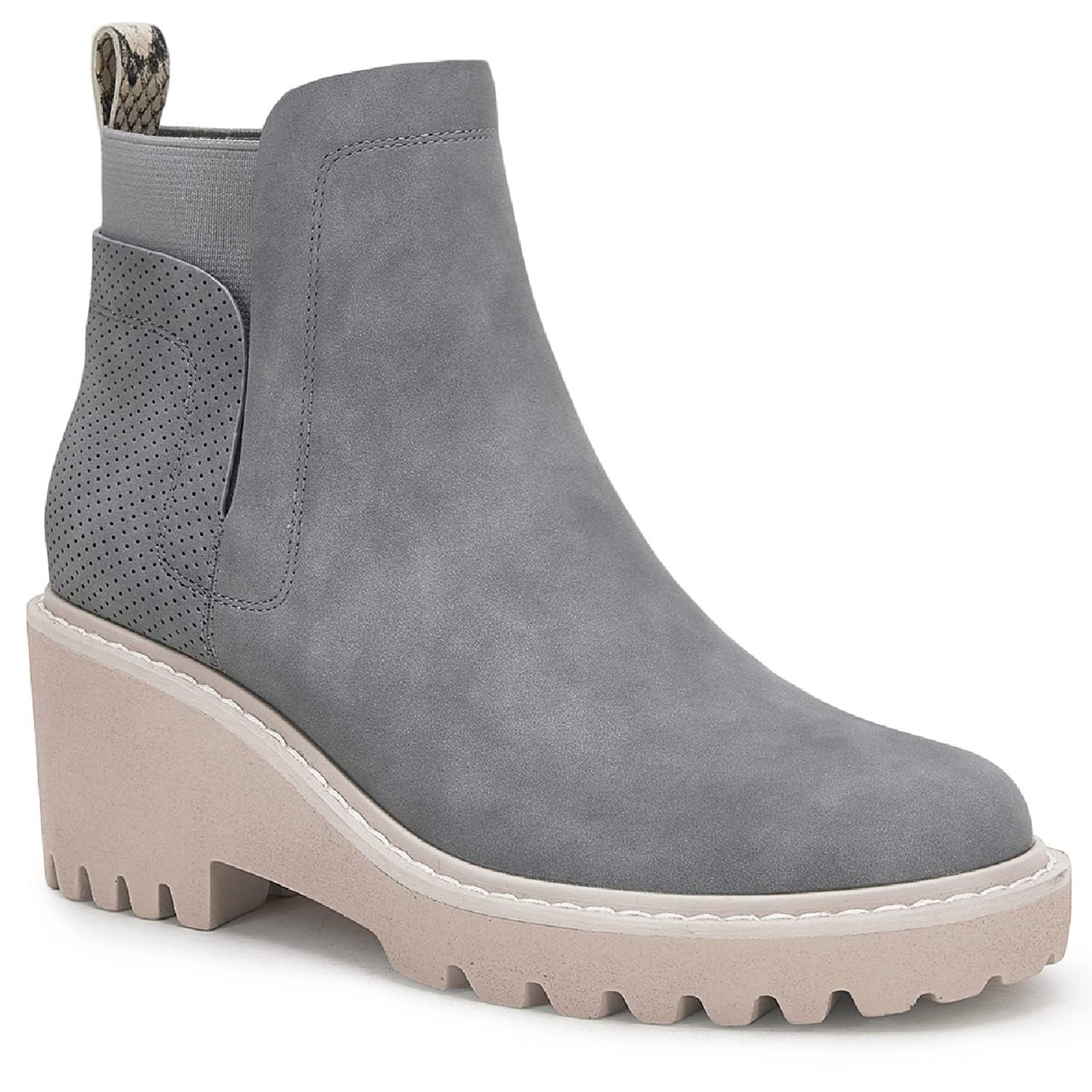 Trish Lucia Damen Chelsea-Stiefel mit Plateausohle, knöchelhoch, klobiger Blockabsatz, rutschfest, Wildleder, modische Schlupfstiefeletten