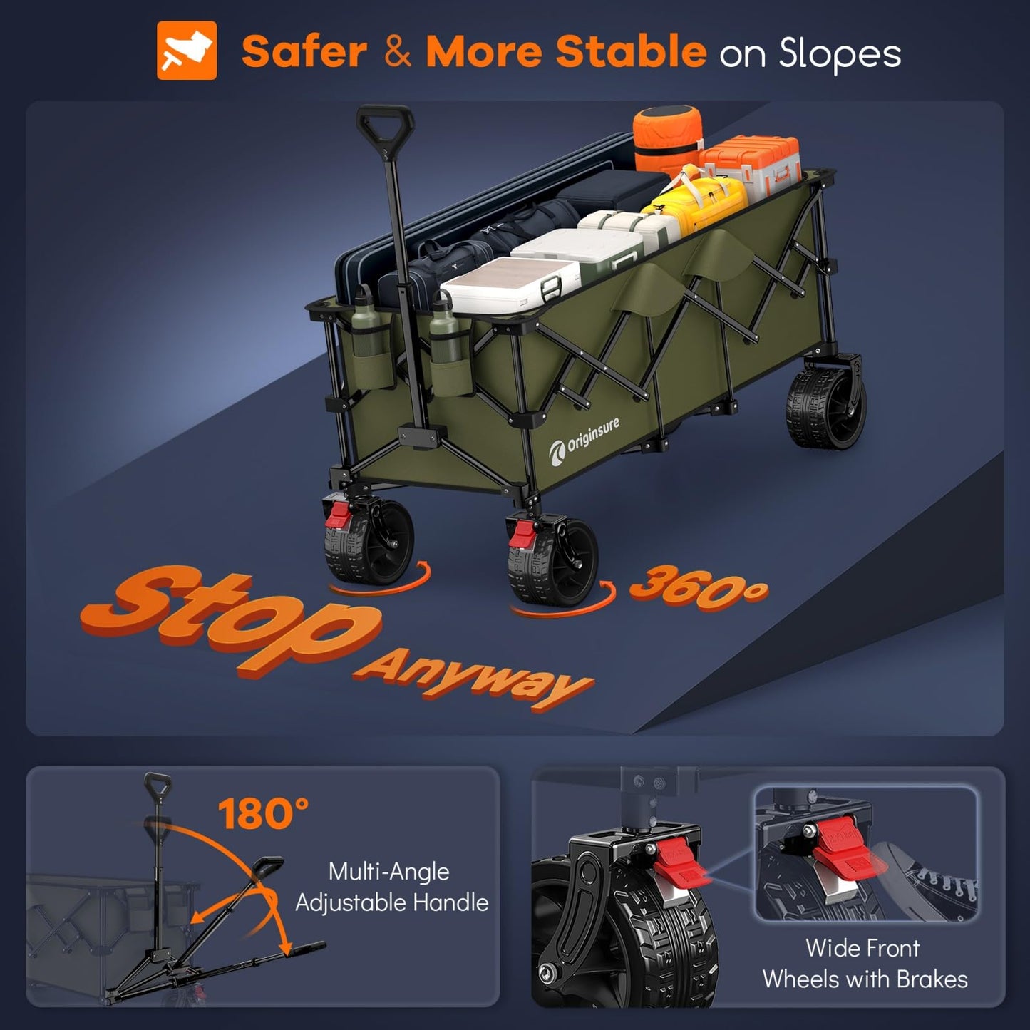 48" L Collapsible Wagon Cart Foldable, 560LB Weight Capacity 300L Heavy Duty Folding Beach Wagons with Big All-Terrain Wheels, Utility Carts for Groceries, Shopping, Camping, Sports - Black