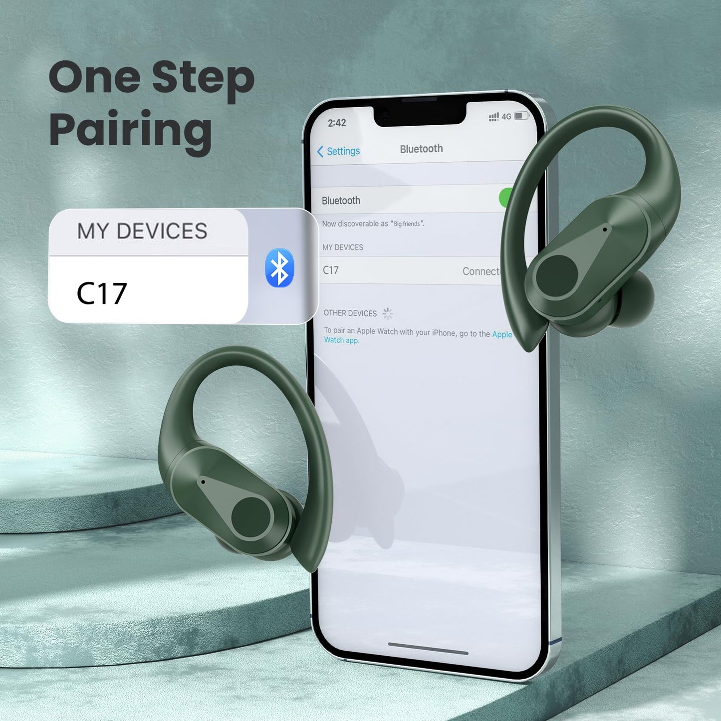 Wireless Earbuds Bluetooth Headphones 90Hrs Playtime Ear Buds IPX7 Waterproof Sports Earphones Wireless Charging Case Over-Ear Earhooks Headest