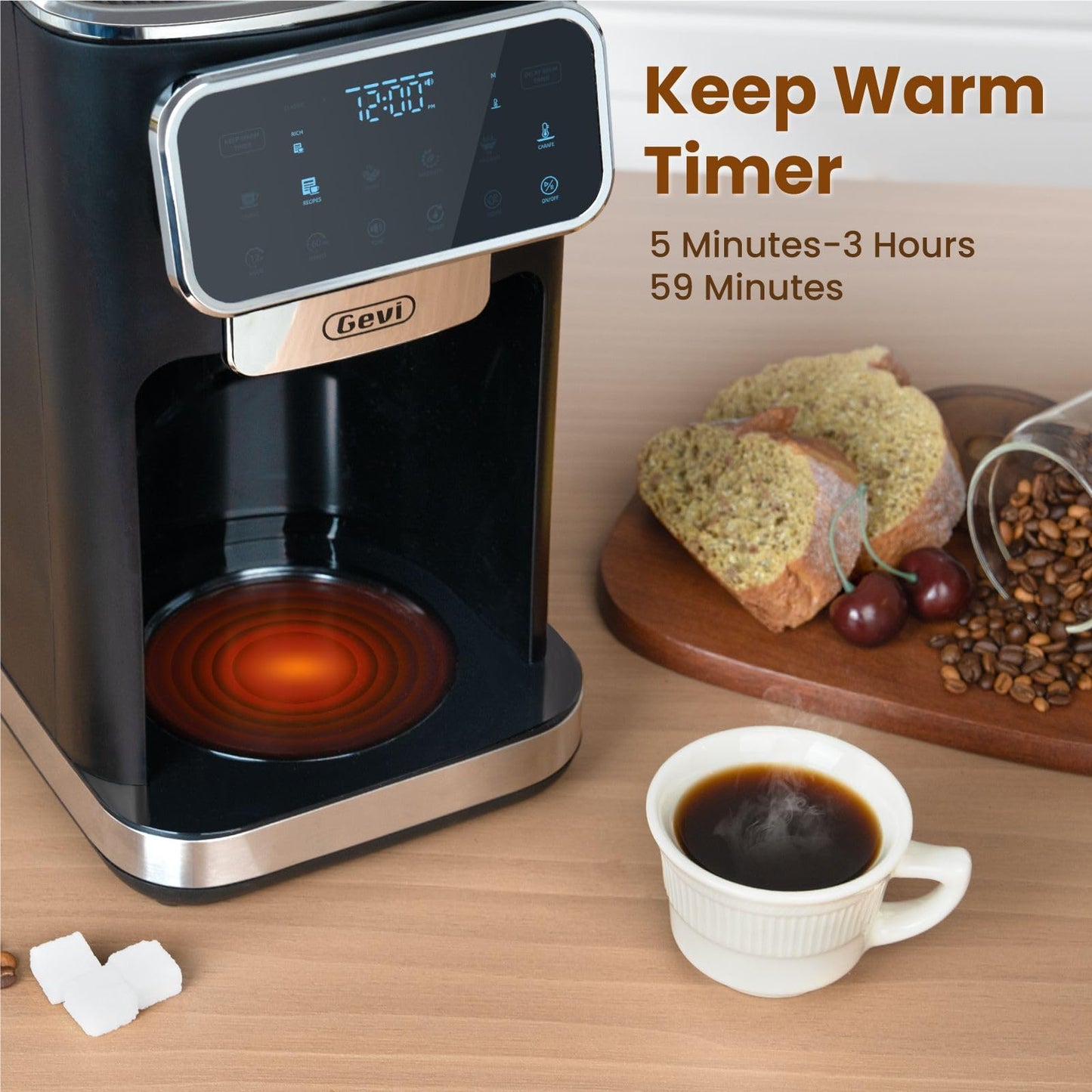 Gevi programmierbare Filterkaffeemaschine für 12 Tassen mit Touchscreen, schnelles und starkes Brühen, automatische Abschaltung, 4-Stunden-Warmhalteplatte, Eiskaffee-Option, Tropfschutzsystem, Permanentfilter