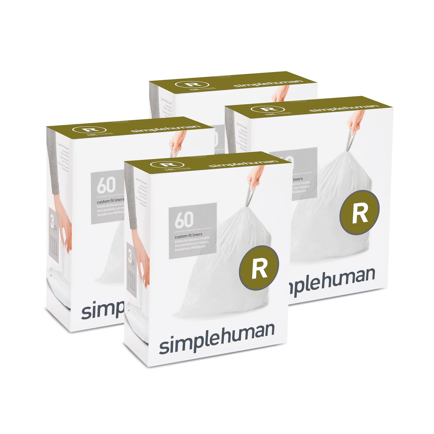 simplehuman Code H 60 Count, Genuine Custom Fit Liners, Drawstring Trash Bags in Dispenser Packs, 30-35 Liter / 8-9.2 Gallon, White