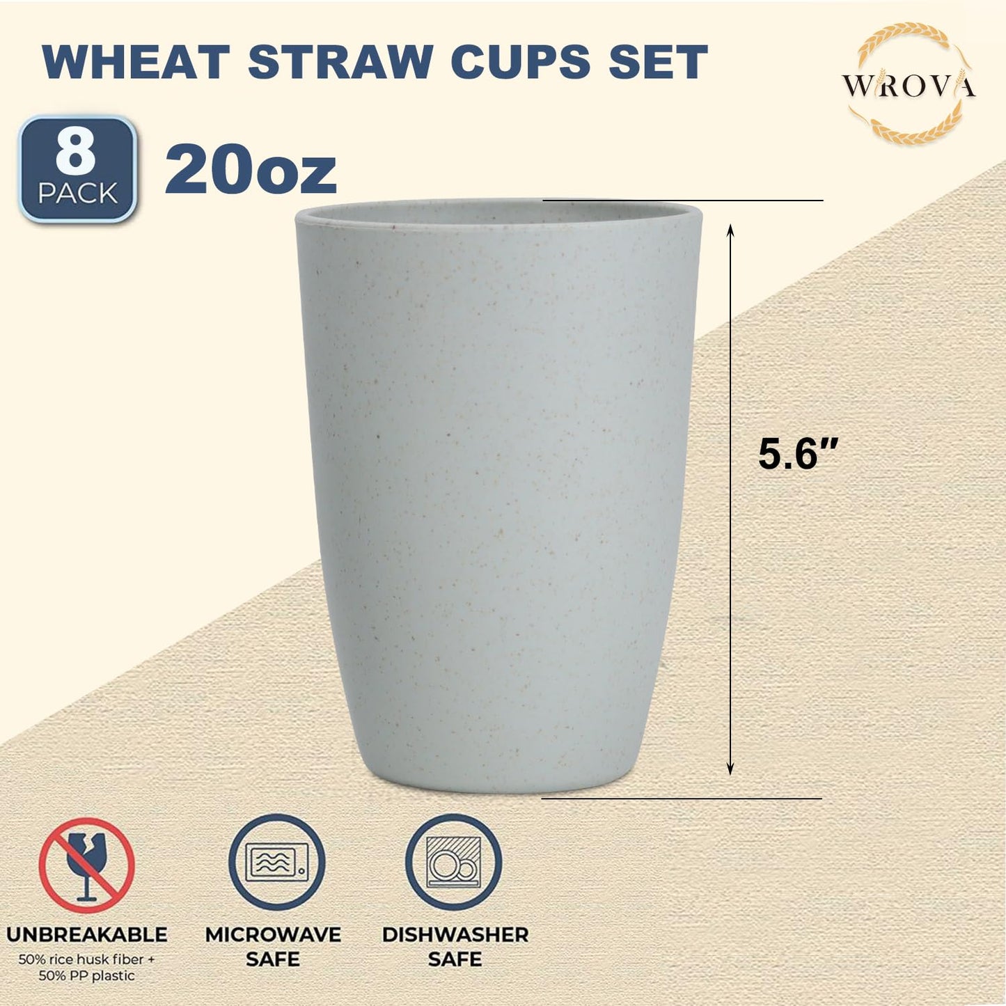 Wheat Straw Cups 8 PCS Good Alternative to Plastic Reusable Cups 20 oz Unbreakable Drinking Cup Reusable Dishwasher Safe Water Plastic Glasses Colorful Series