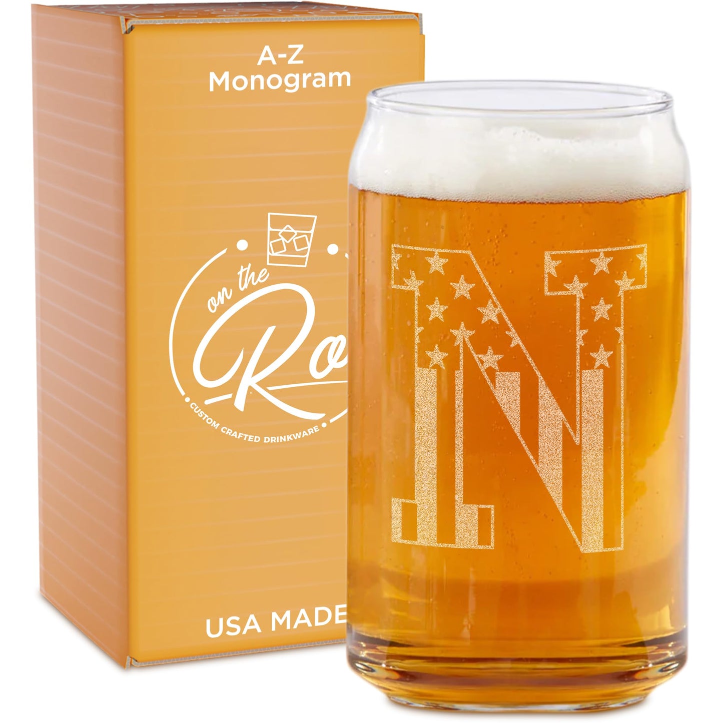 Verres à bière monogrammés pour hommes (AZ) 16 oz - Cadeaux de bière gravés pour hommes Frère Fils Papa Voisin - Cadeaux de Noël uniques pour lui - Chopes à bière personnalisées (J)