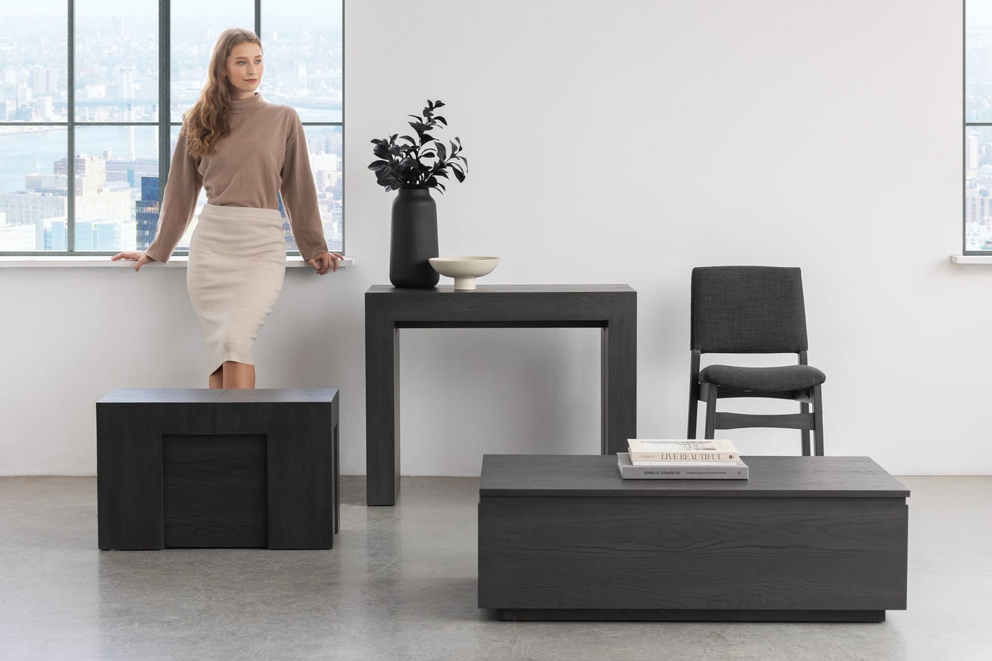 Transformer Table Esstisch-Set für 4 bis 12, ausziehbarer Esstisch aus Holz mit ausziehbarer Bank, Möbel für kleine Räume, Küchentisch-Set (Dunkelgrau, Tisch + Bank)