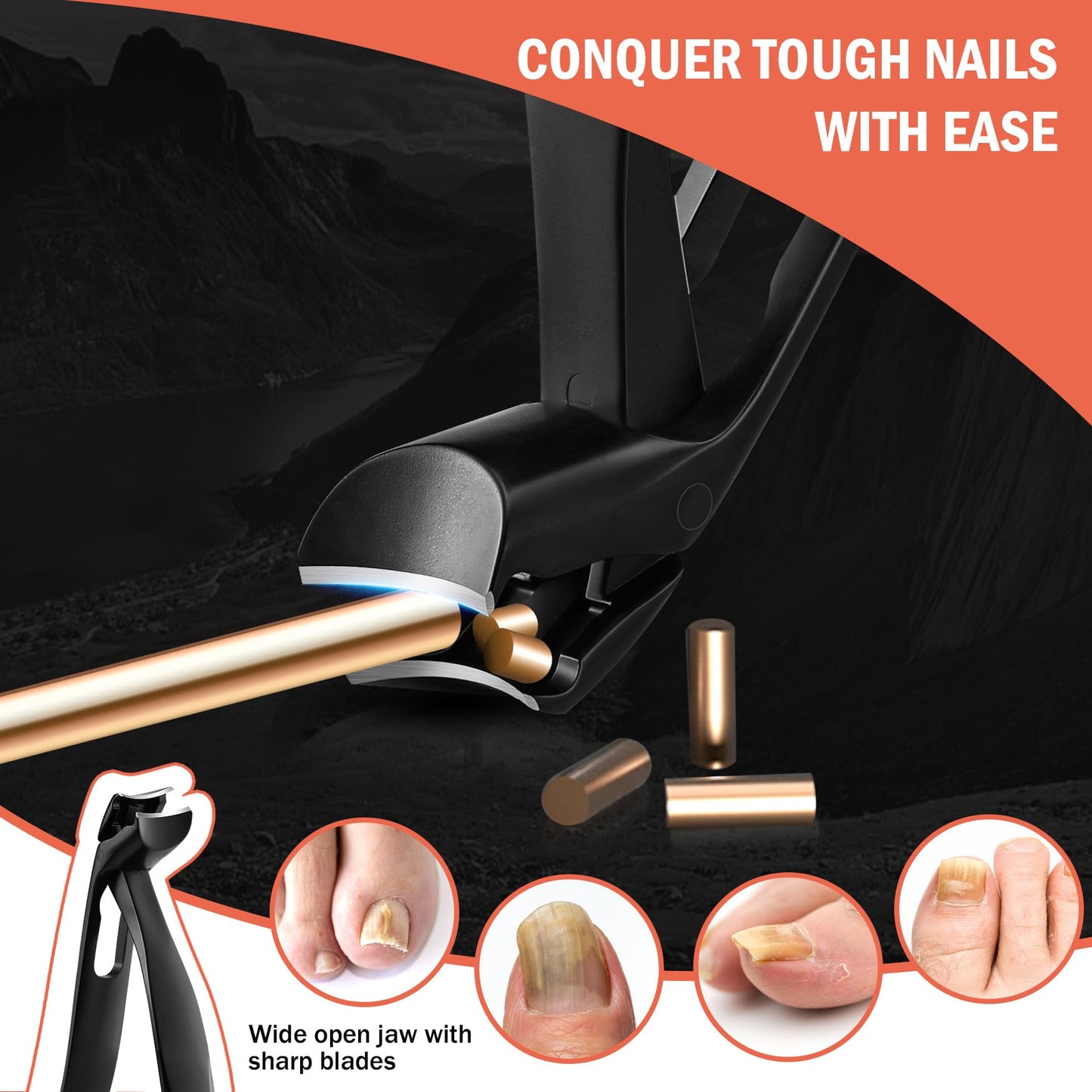 BEZOX Angled Head Toe Nail Clippers for Seniors for Thick Nails - Ergonomic Toenails Clipper for Thick Toenails, Premium Finger Nails Clipper for Adult with Catcher - Black