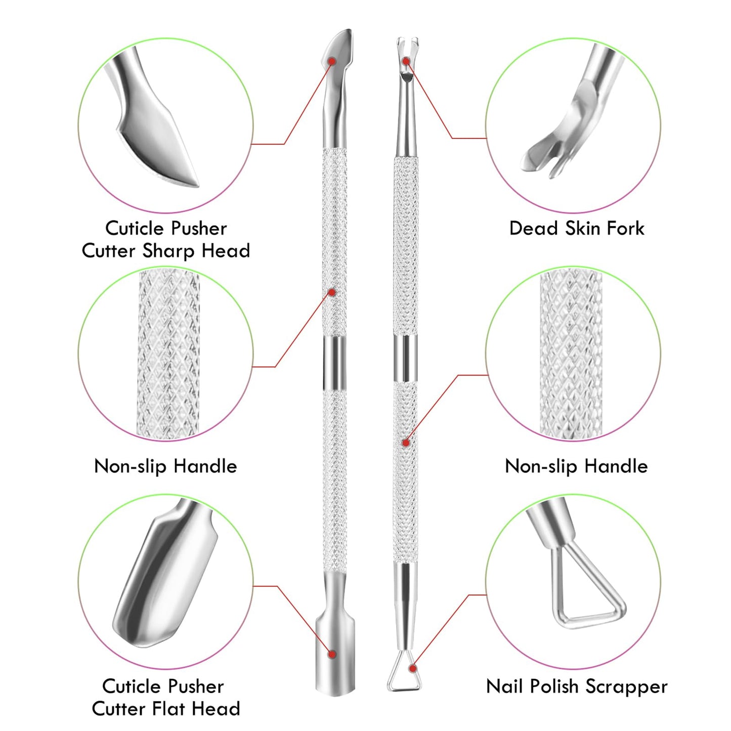 3-Piece Rainbow Cuticle Care Kit – Precision Trimmer, Dual-Head Pusher & Scraper | Surgical-Grade Stainless Steel