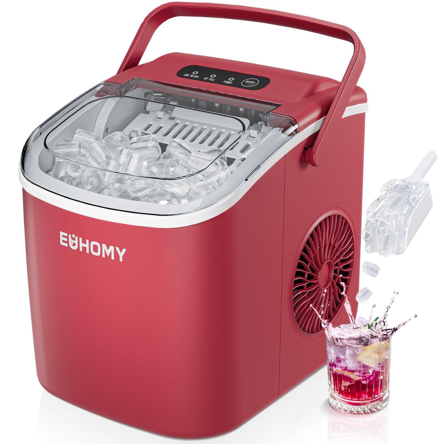 EUHOMY Countertop Ice Maker Machine with Handle, 26lbs in 24Hrs, 9 Ice Cubes Ready in 6 Mins, Auto-Cleaning Portable Ice Maker with Basket and Scoop, for Home/Kitchen/Camping/RV. (Black)