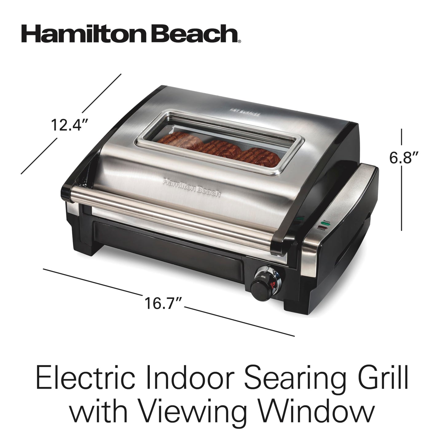 Electric Indoor Searing Grill – 118 sq. in., Viewing Window, Adjustable Temp to 450°F, Stainless Steel