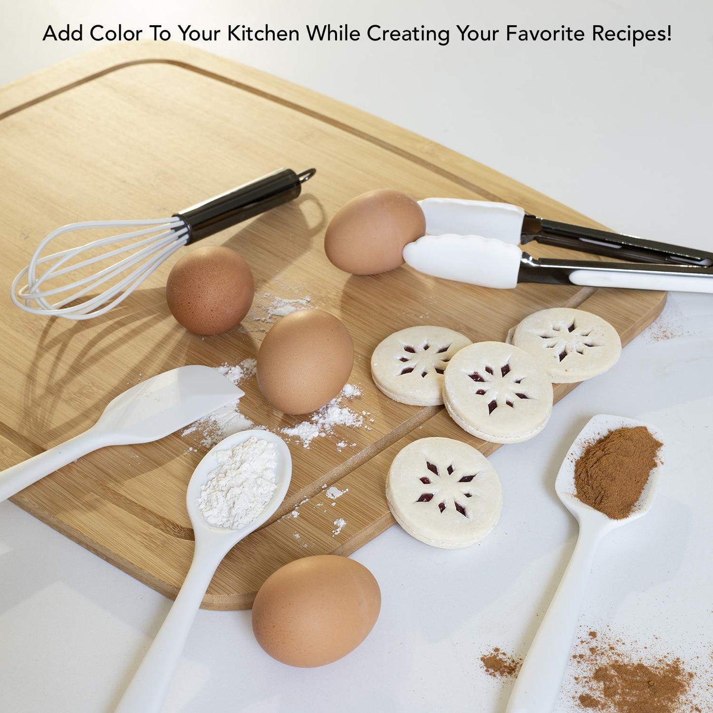 Country Kitchen Silicone Cooking Utensils - Easy to Clean Kitchen Tools, Spatula Set for Nonstick Cookware, Mini, White