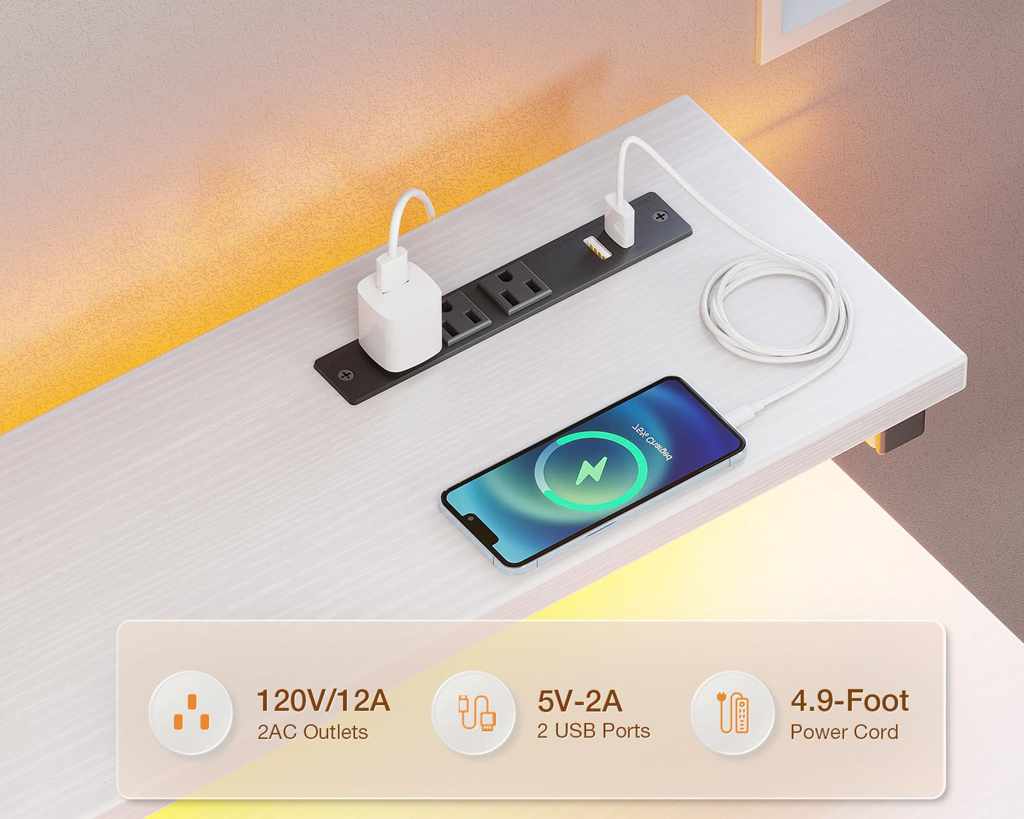 ODK 54-Zoll-Computertisch mit 3 Schubladen und USB-Steckdosen, Home-Office-Schreibtische mit LED-Leuchten und verstellbarem Monitorständer, Arbeiten von zu Hause, moderner Arbeits-/Schreib-/Studiertisch für Schlafzimmer, Schwarz