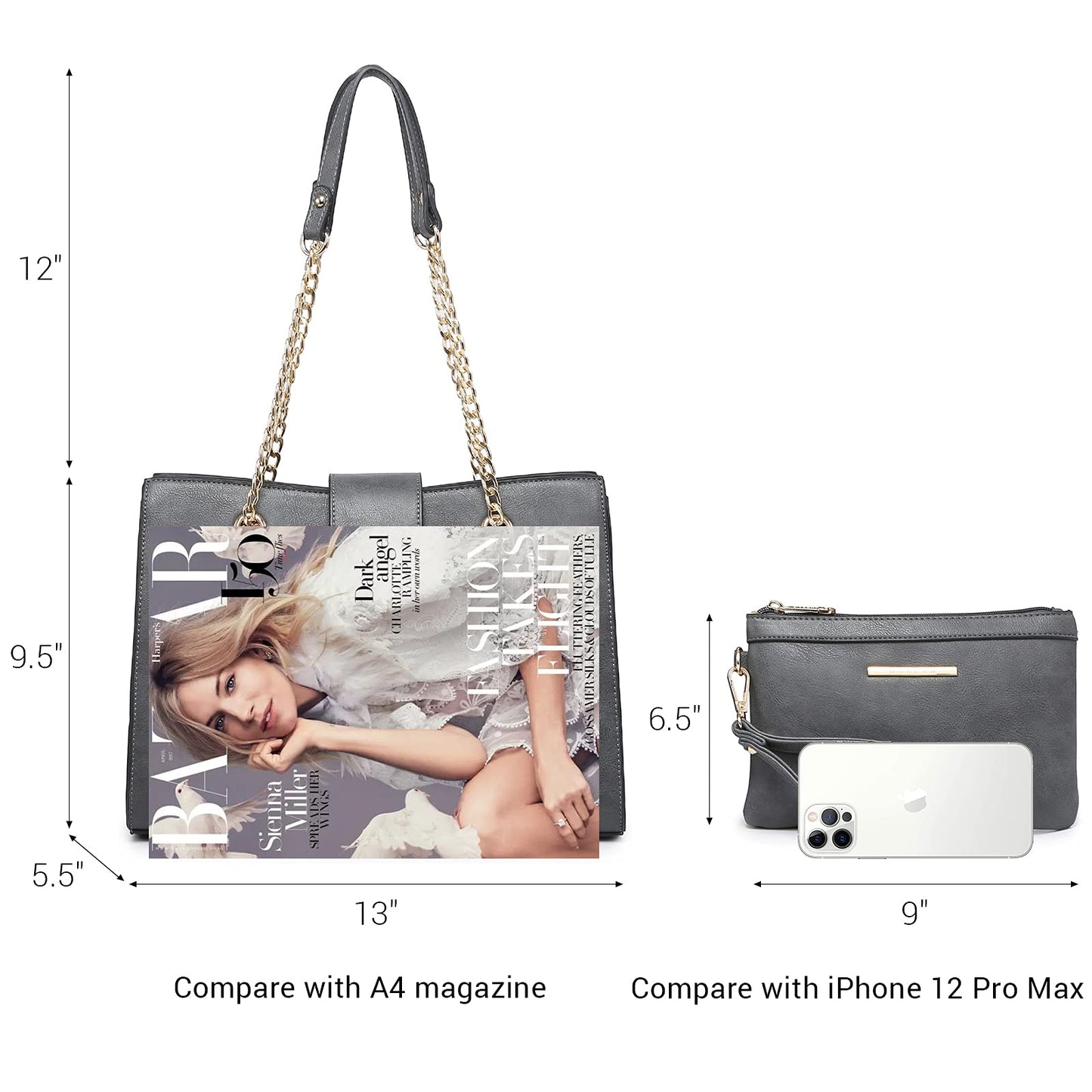 Dasein Lederhandtasche, Tragetasche, Hobo-Tasche für Damen, Schultertasche, Henkeltasche oben, Umhängetasche mit passender Clutch