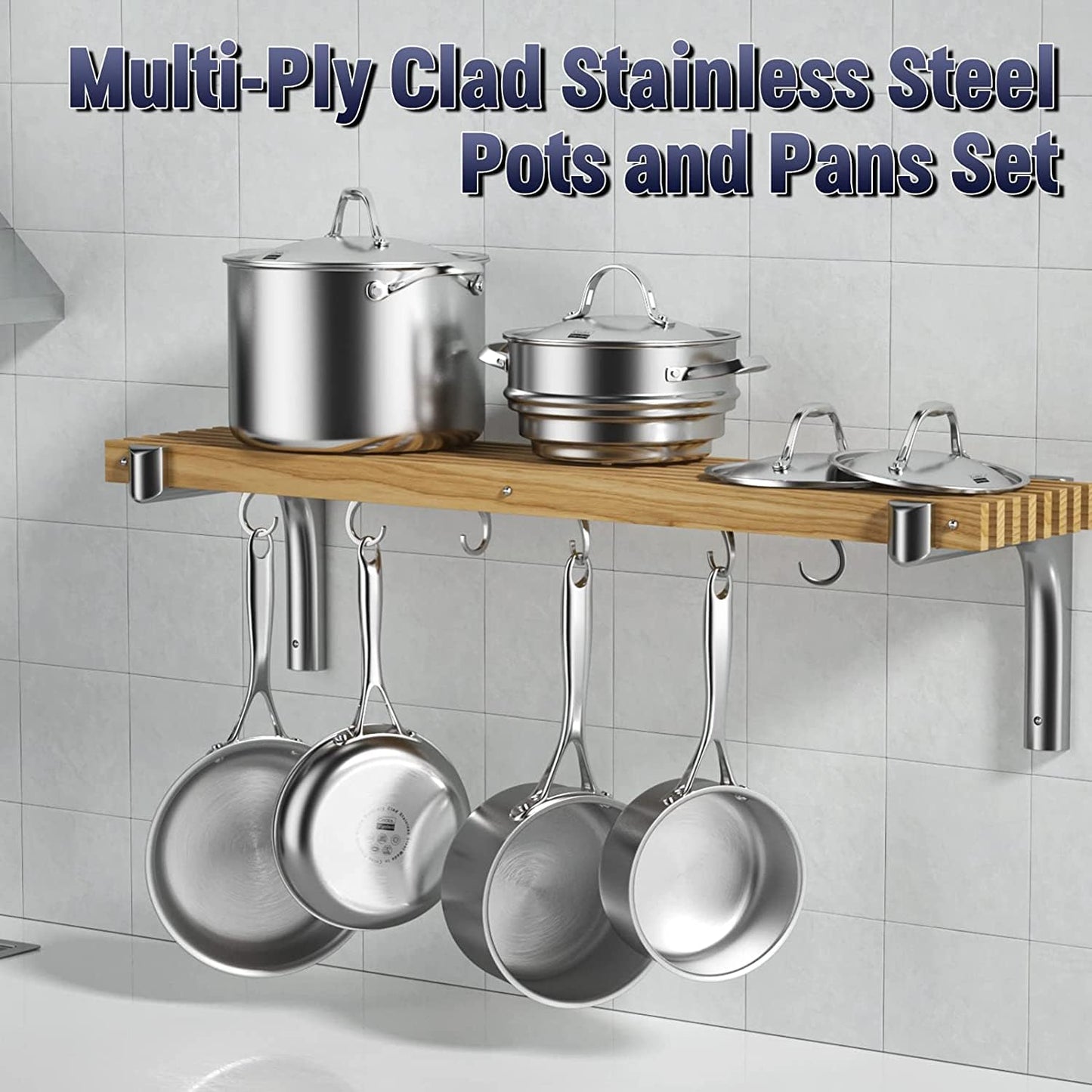 Cooks Standard Küchenkochgeschirr-Sets aus Edelstahl, 10-teilig, mehrlagiges, vollverkleidetes Kochset mit Töpfen und Pfannen mit kühl bleibenden Griffen, spülmaschinenfest, ofenfest bis 260 °C, silber