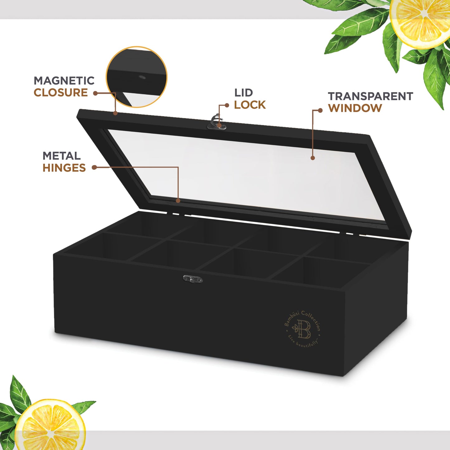Bamboo Tea Bag Organizer Storage Box with Drawer & Acrylic Window - Magnetic Lid Keeps Contents Fresh - Ideal Mothers Day Gifts for Mom - Gift Caddy (Tea Not Included)