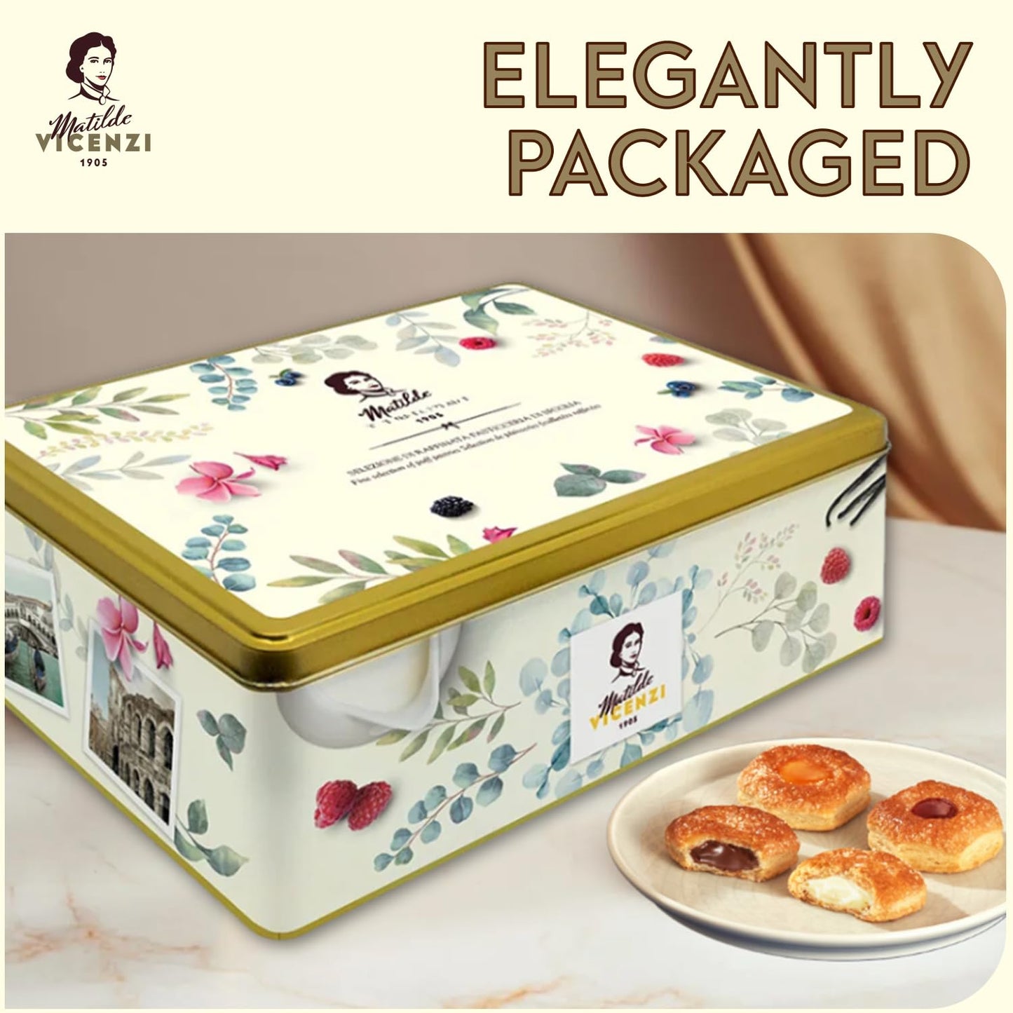Millefoglie D'Italia Fine Selection of Italian Puff Pastries, Assortment of Vanilla, Chocolate, Butter & Raspberry Cookies, 13.23 oz (375g)