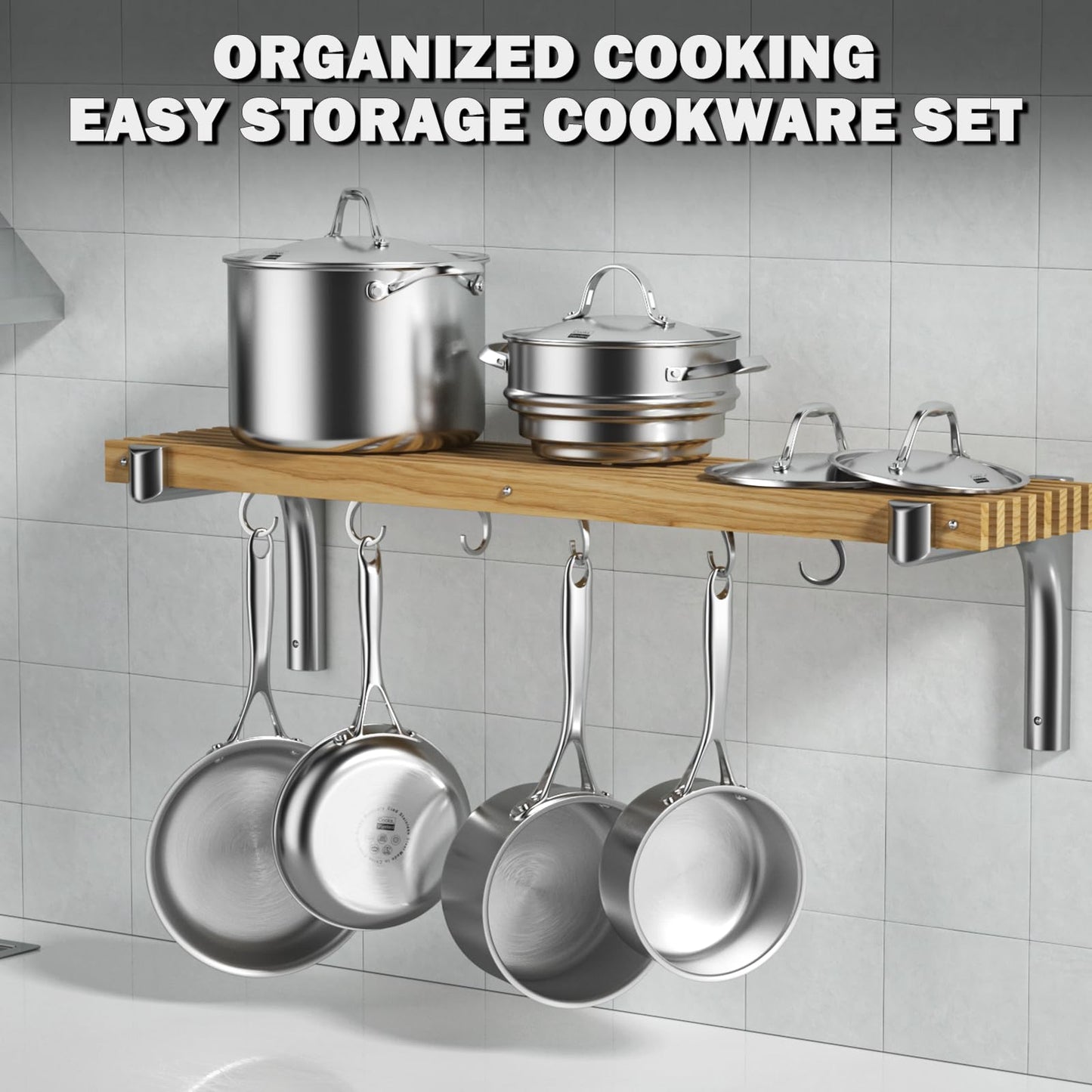 Cooks Standard Küchenkochgeschirr-Sets aus Edelstahl, 10-teilig, mehrlagiges, vollverkleidetes Kochset mit Töpfen und Pfannen mit kühl bleibenden Griffen, spülmaschinenfest, ofenfest bis 260 °C, silber