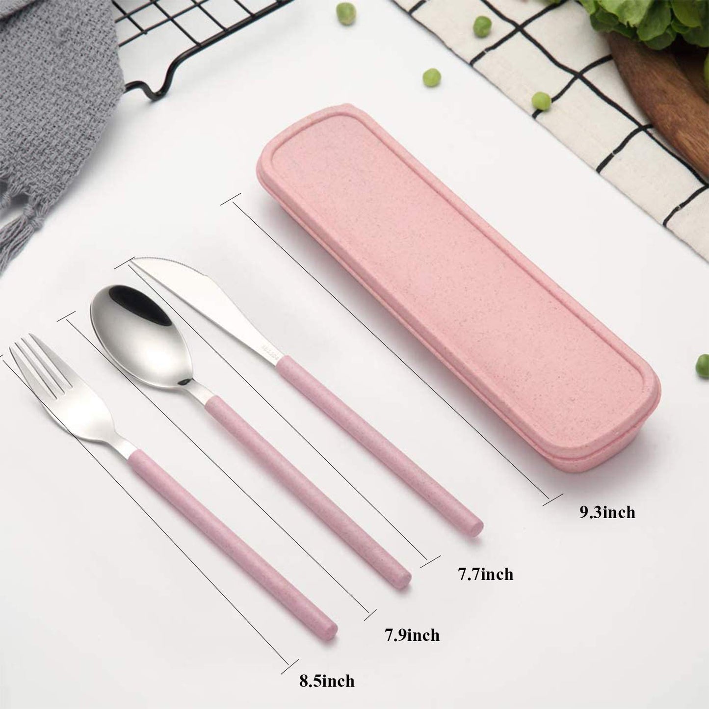 Portable Travel Utensils Set, 18/8 Stainless Steel 3 PCS Cutlery Set Including Knife Fork and Spoon, Reusable Travel Silverware Set with Case for Lunch Box Camping School Office