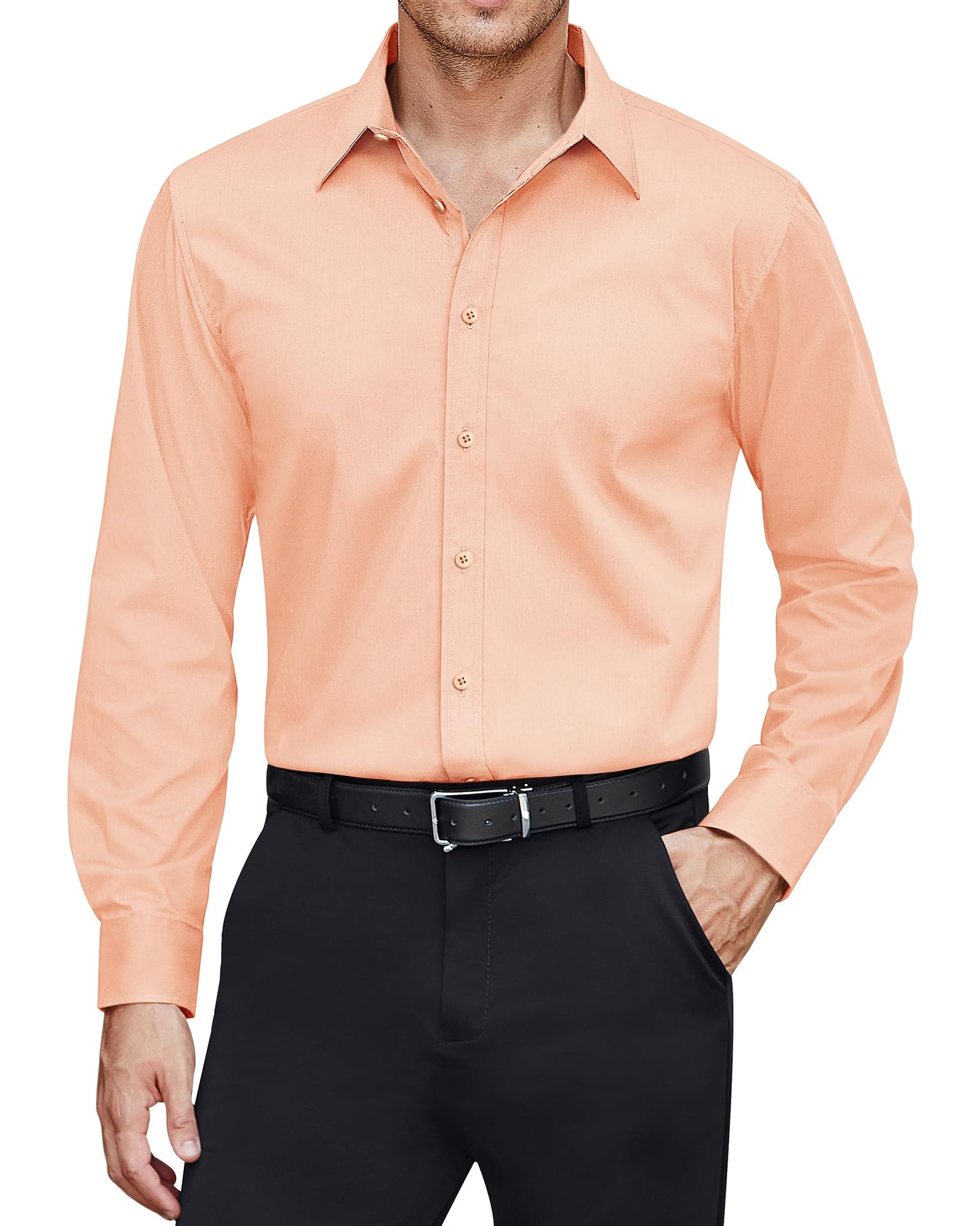 J.VER Men's Dress Shirts Stretch Stain Shield Long Sleeve Solid Formal Shirt Business Casual Button Down Shirts