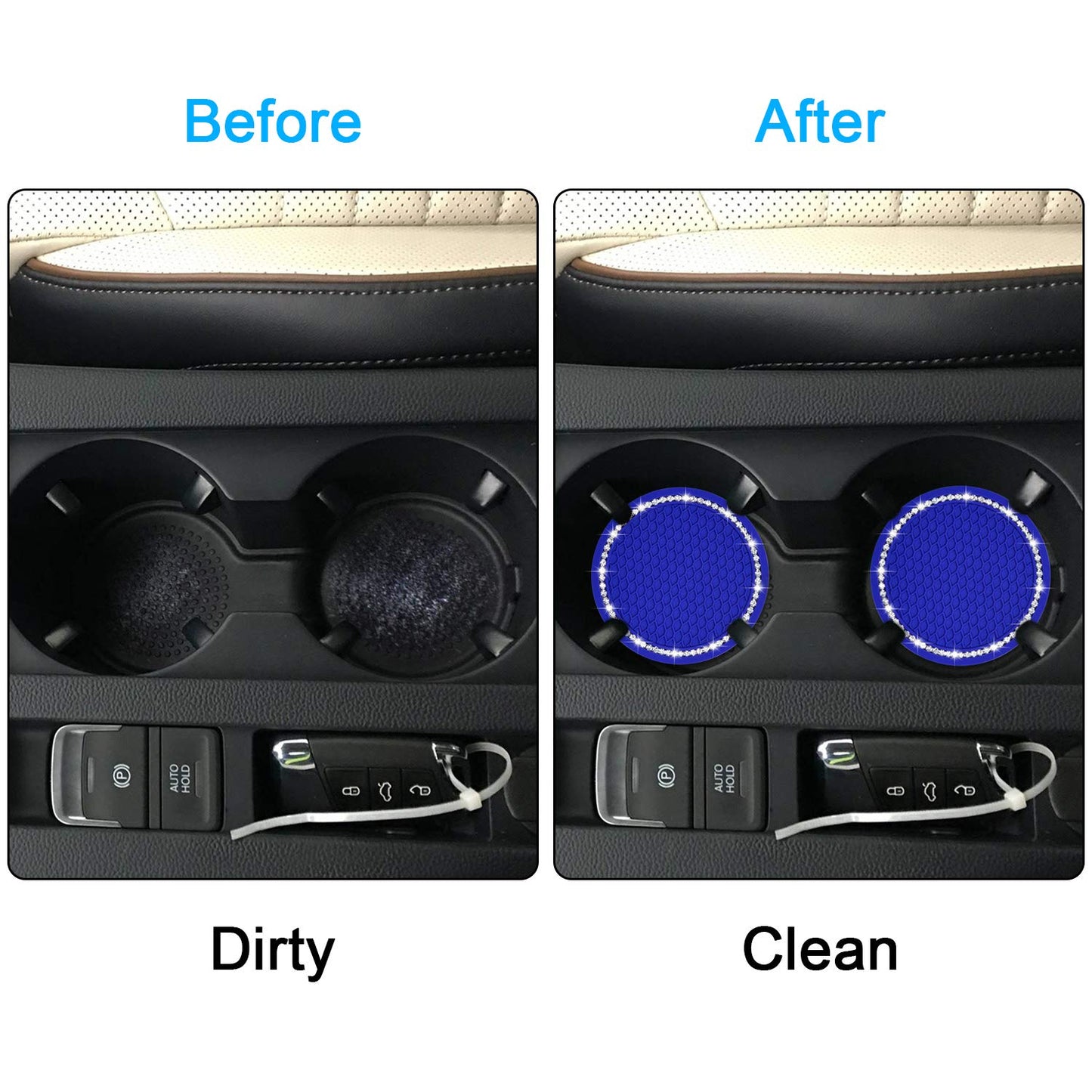 Bling Car Coasters, Wisdompro 4 Pack PVC Car Cup Holder Insert Coaster - Anti Slip Universal Vehicle Interior Accessories Crystal Glitter Cup Mats for Women and Men(2.75" Diameter, Black)