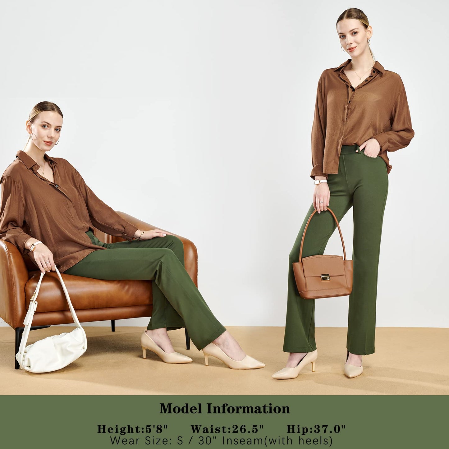 Pantalon extensible pour femme Tapata 28''/30''/32''/34'' avec poches, taille haute, petite, taille standard pour le travail au bureau