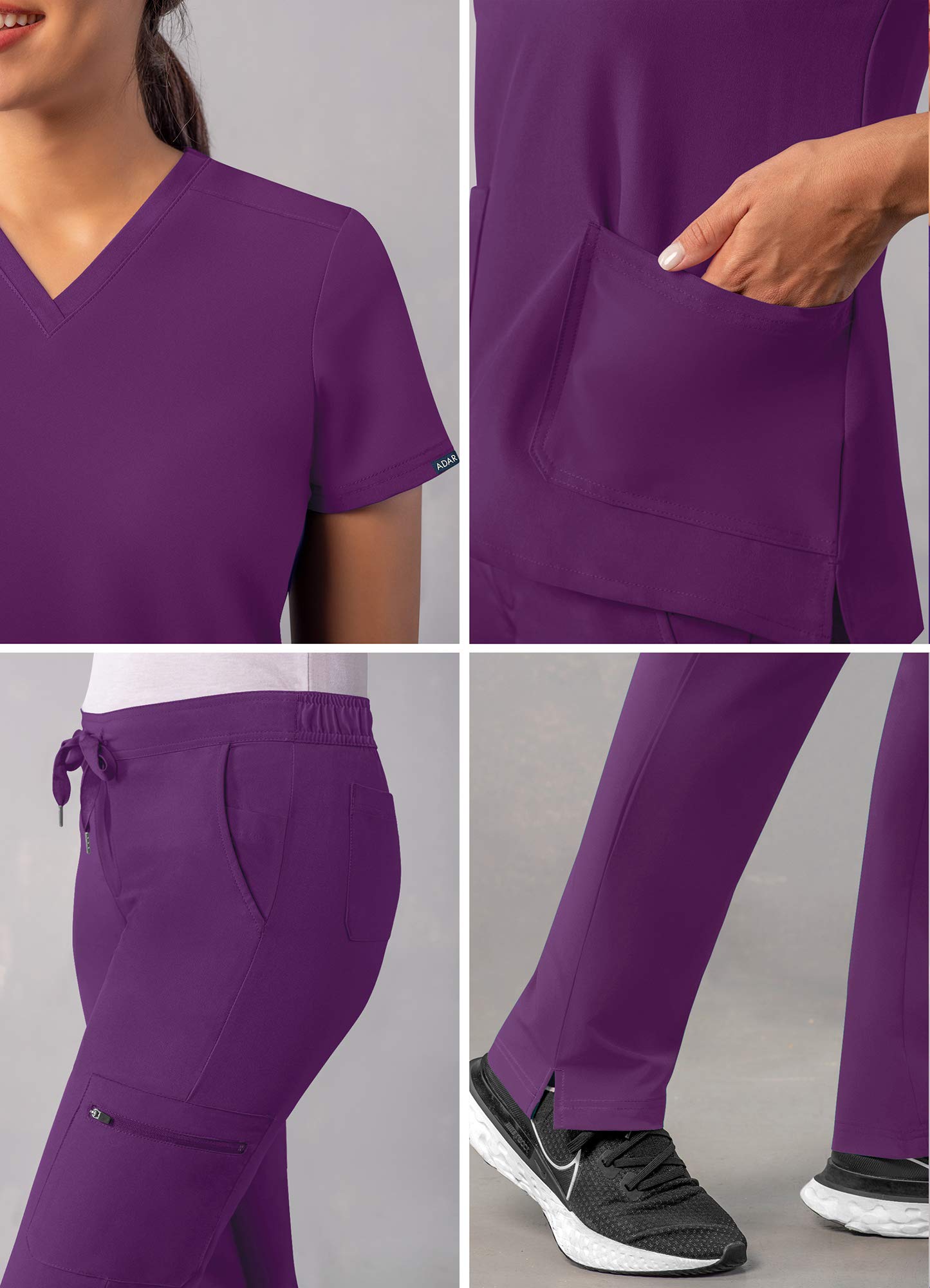 Ensemble de gommage Adar Addition Go-Basic pour femme - Haut de gommage slim à col en V et pantalon de gommage cargo skinny
