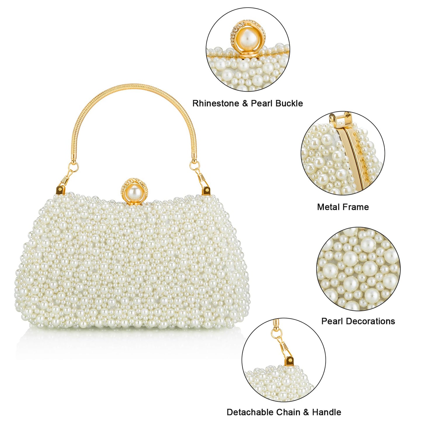 jessie Evening Bags and Clutches, Women's Beaded Evening Handbags Cocktail Prom Bridal Pearl Clutch Purses for Women Wedding