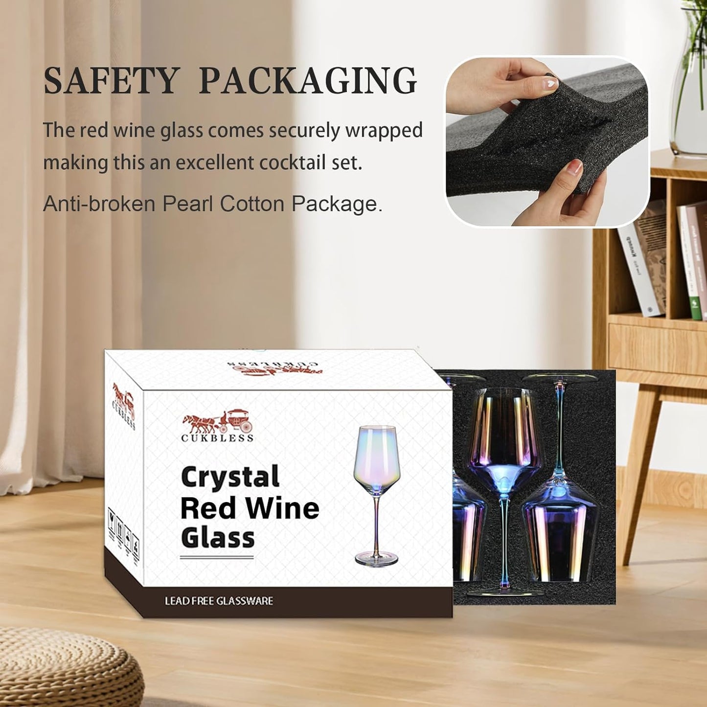 CUKBLESS Red Wine Glasses Set of 6, 20 oz Iridescent Hand Blown Long Stem Red or White Wine Glasses, for Birthday, Wedding