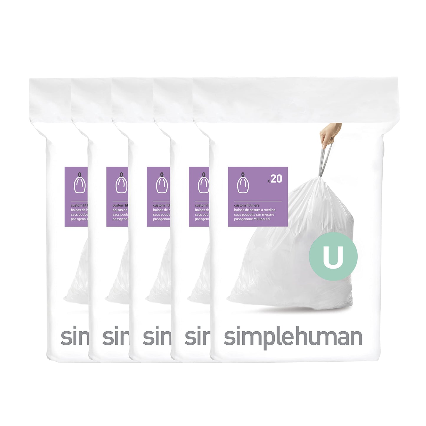 simplehuman Code H 60 Count, Genuine Custom Fit Liners, Drawstring Trash Bags in Dispenser Packs, 30-35 Liter / 8-9.2 Gallon, White