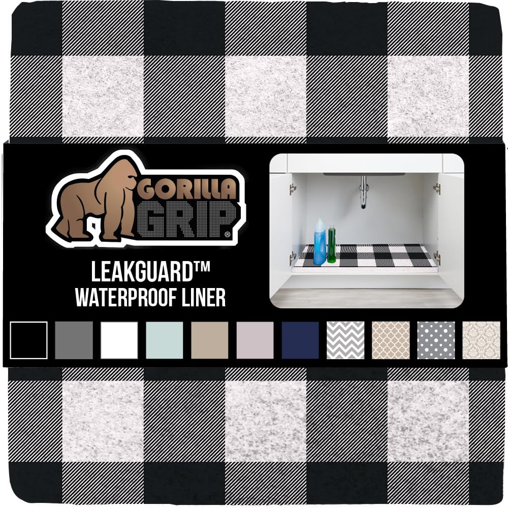 Gorilla Grip LeakGuard, nicht klebende Unterspülmatte für Küchenschränke, 24 x 40, wasserdichte, schnell trocknende Regaleinlage, langlebige, saugfähige Filzmatten für Badezimmerwaschbecken, Schränke, Kommoden, Damast, Taupe-Creme