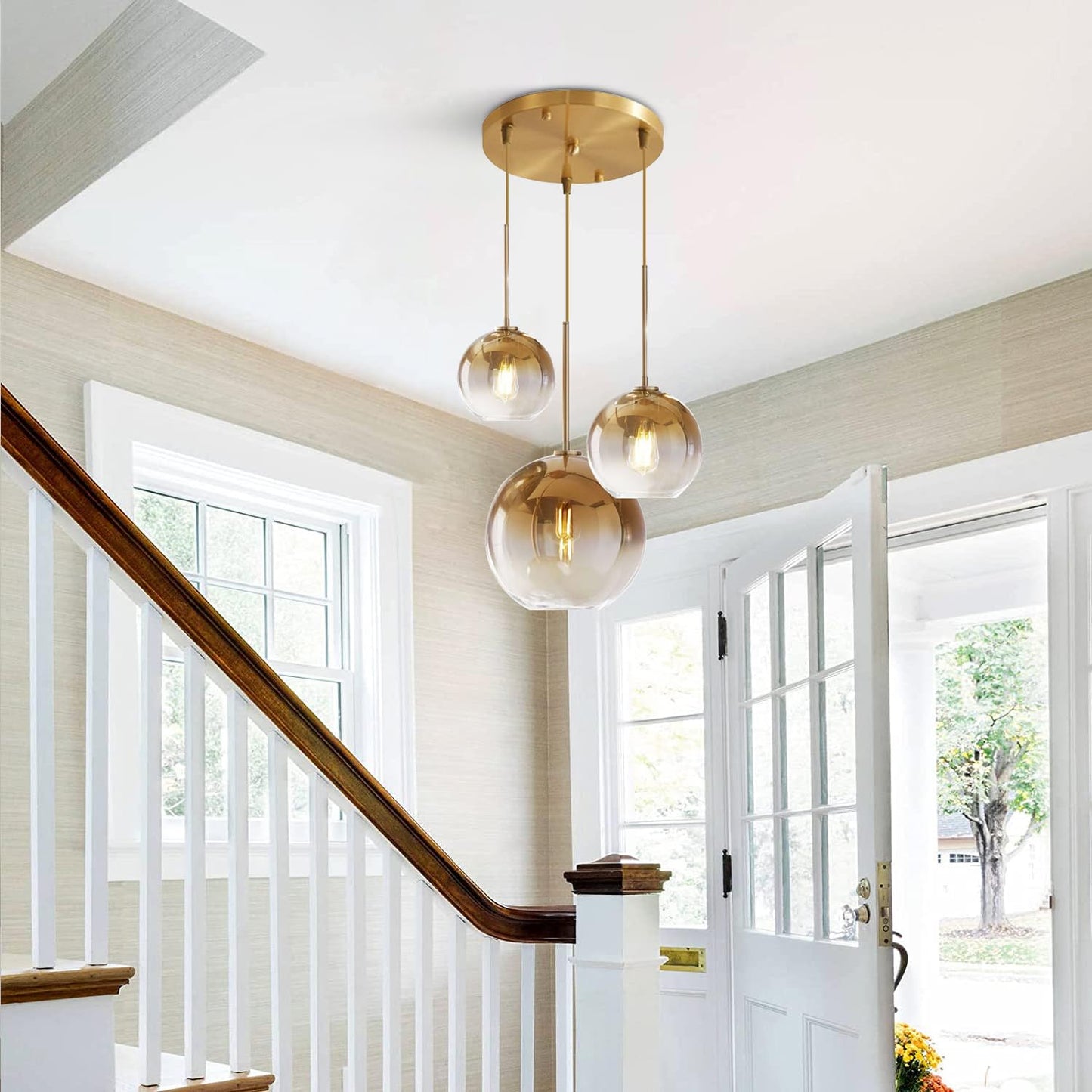 KCO Lighting Gold Cluster Pendelleuchte 3-flammige Cluster Pendelleuchte Große Glaspendelleuchten Kücheninsel Bubble Globe Kronleuchter Mid Century Modern Hängeleuchte