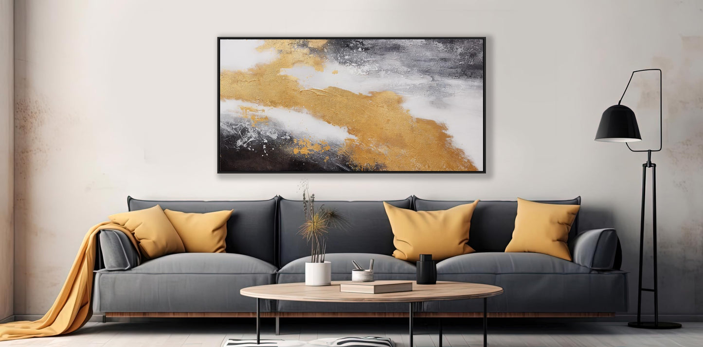 Gerahmte Wandkunst, abstrakte Wanddekoration mit Blattgold, Leinwanddrucke, Gemälde, abstrakte Kunstwerke für Wohnzimmer, Büro, Schlafzimmer, Heimdekoration, 61 x 121 cm