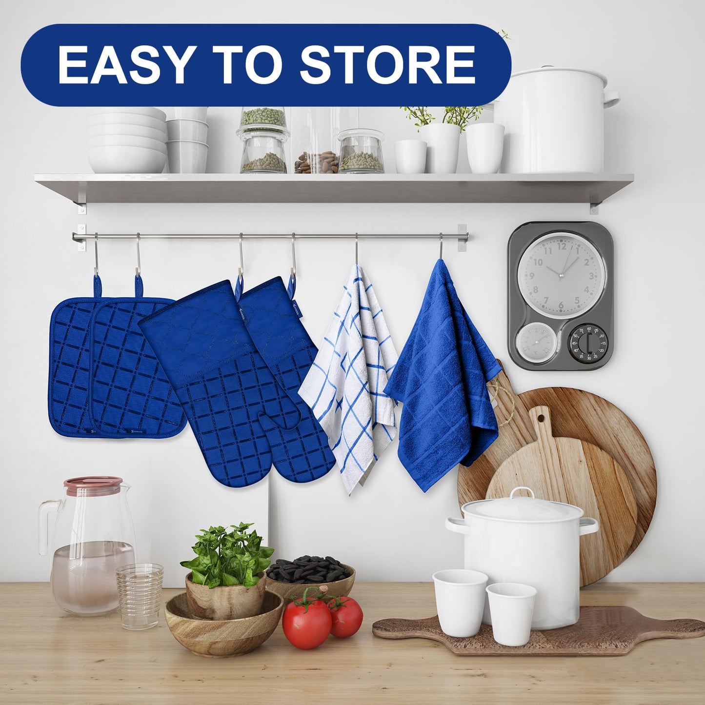 Oven Mitts Kitchen Towels and Dishcloths Pot Holders Sets, Oven Gloves Kitchen Dish Towels 500 Degree Heat Resistant Potholders with Non-Slip Silicone Surface for Cooking, Grilling, Baking-Black