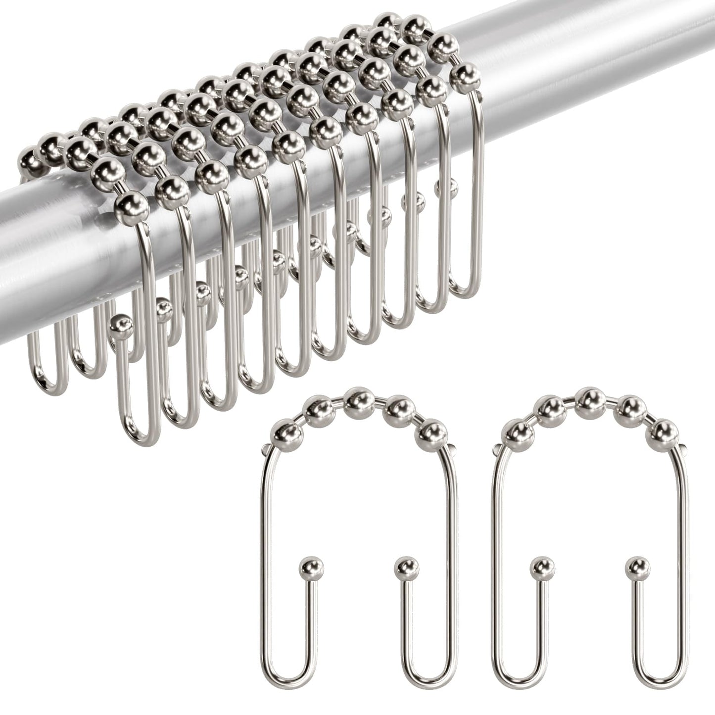 AmazerBath Duschvorhanghaken, Duschvorhangringe aus Metall, rostfrei, doppelseitige Duschvorhanghaken für Duschvorhangeinlage, glatte Duschhakenringe aus gebürstetem Nickel für Badezimmer, 12er-Set