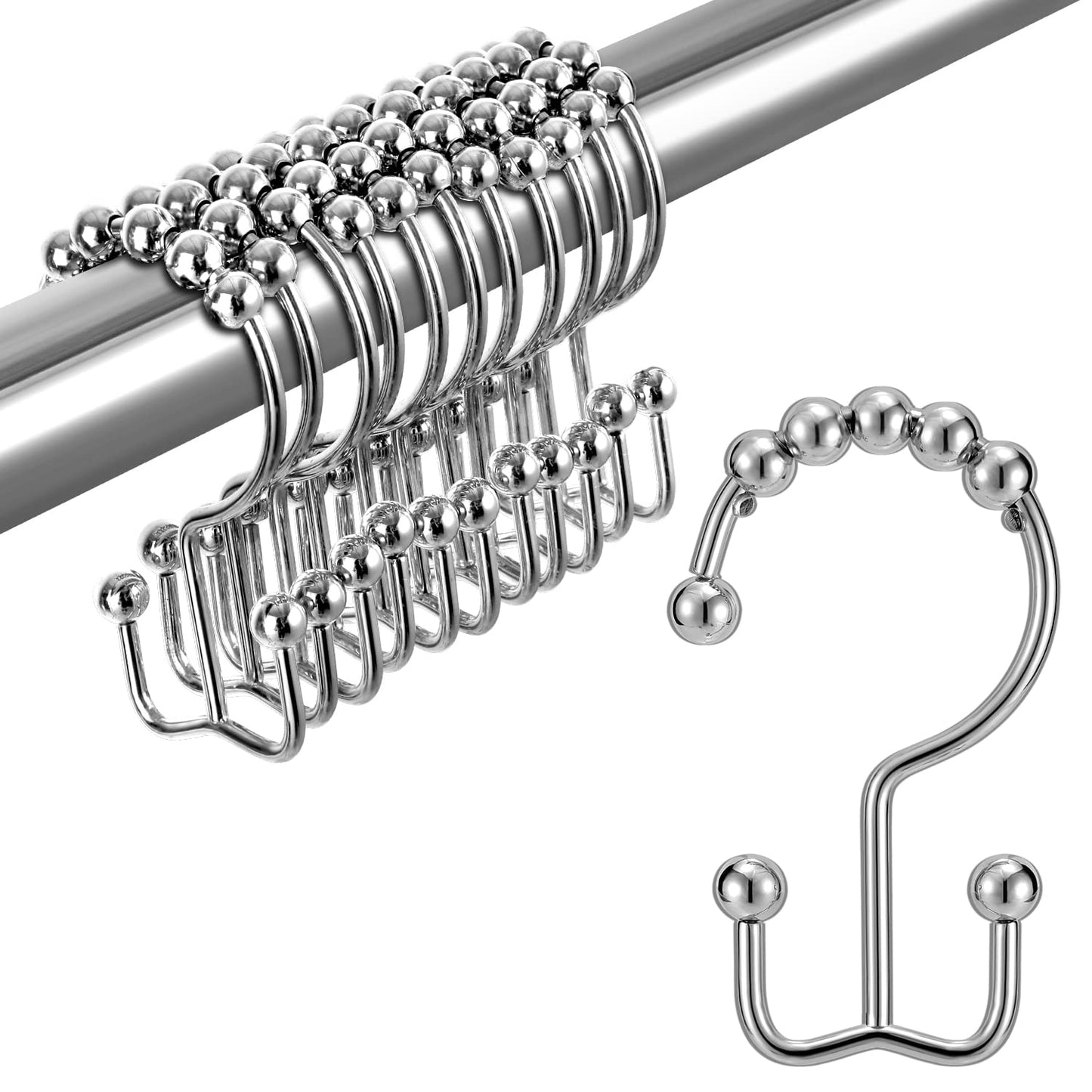Shower Curtain Hooks Rings, TENOVEL Double Sided Shower Hooks Rust Proof for Bathroom Shower Rods Curtain, Durable Stainless Steel Bathroom Shower Curtain Hangers, Bronze, Set of 12